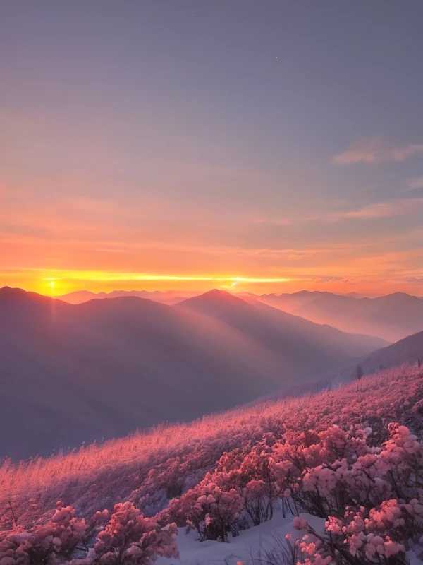 Best quality, masterpiece, sunset, rose, mountain, high resolution, 8k uhd, high quality, volumetric lighting, high resolution, 4k, 8k,