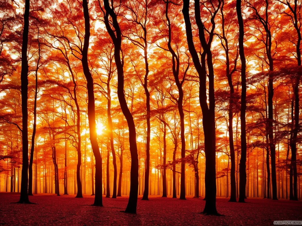 masterpiece_portrait,best quality,photorealistic,ultra high res,detailed lighting,realistic,intricate_details, finely_detailed,8K Ultra High Definition,wide shot,Twilight Majesty: A forest at dusk with a vibrant sky painted in hues of orange, pink, and purple. The silhouettes of the trees stand in stark contrast against the colorful backdrop, creating a majestic scene.
