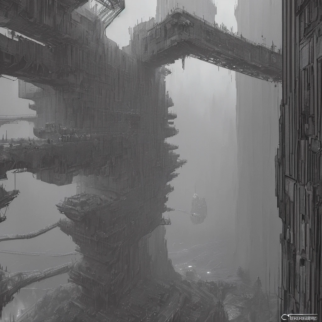 (masterpiece), futuristic cityscape, street view, (decrepit scenery), megastructures, intricate detail, (art by [Bastien Lecouffe-Deharme|Caspar David Friedrich ]:1.2), (unreal engine render, photorealistic painting, photorealistic:1.2), (mysterious), horror underground facility full of gore humanoid mosters