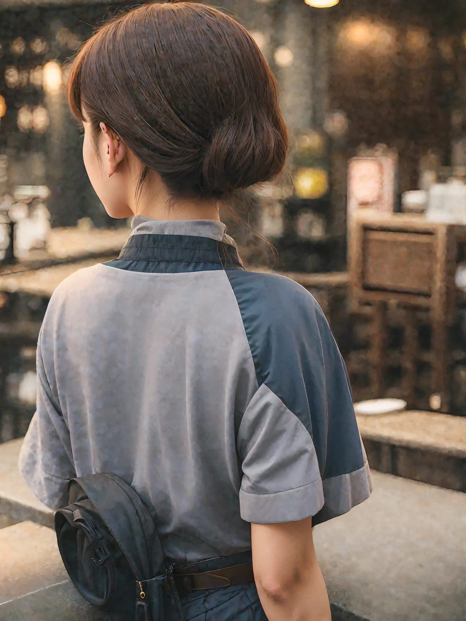 Cafe Calm Woman Face Is Normal Japan 4k Real Back View 20s