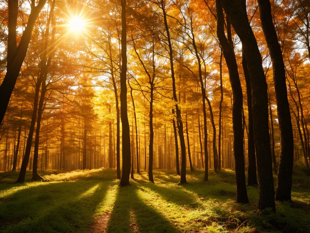 masterpiece_portrait,best quality,photorealistic,ultra high res,detailed lighting,realistic,intricate_details, finely_detailed,8K Ultra High Definition,wide shot,Twilight Majesty: A forest at dusk with a vibrant sky painted in hues of orange, pink, and purple. The silhouettes of the trees stand in stark contrast against the colorful backdrop, creating a majestic scene.,Sun-Kissed Serenity: A forest clearing bathed in warm sunlight, with golden rays piercing through the trees. The soft glow adds a touch of warmth and serenity to the scene.,