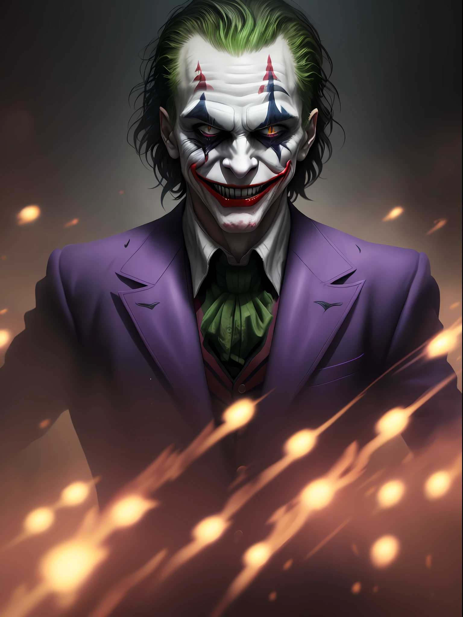 the joker, evil smile, Action painting, cinematic lighting, panorama, UHD, masterpiece, super detail, 16k