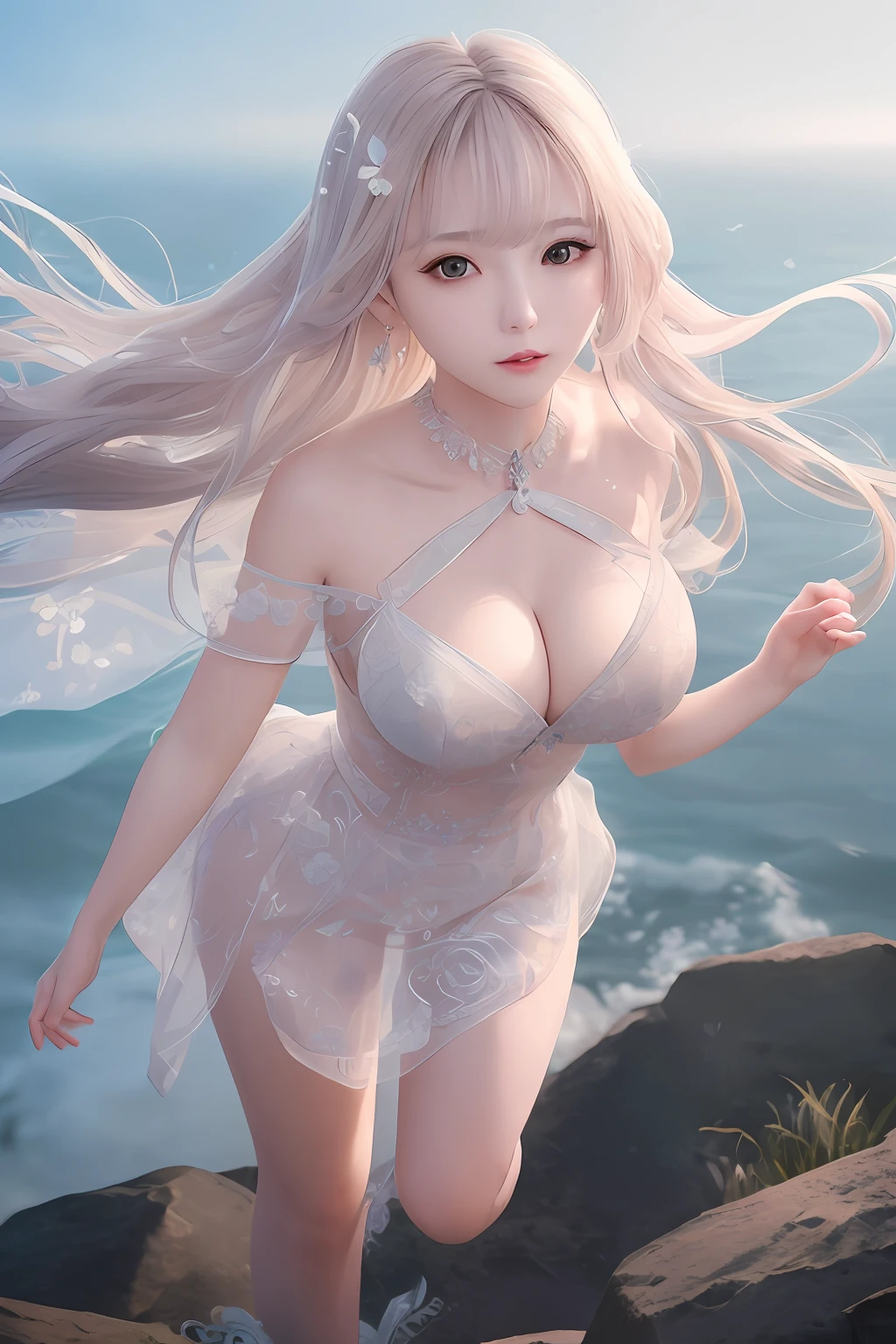{{{masterpiece}, }}, {extremely detailed CG unity 8k wallpaper}, Amazing, finely detail, solo, {{floating hair}, }, {{Sakura}, }, outdoors, sky, {{wind}, }, detailed background, beautiful detailed eyes, see-through:evening dress:0.3, cleavage, bright pupils, {{full body}, }, dynamic pose, dynamic angle, cleavage, looking at viewer, detailed clothes, cinematic lighting, close-up, best quality
