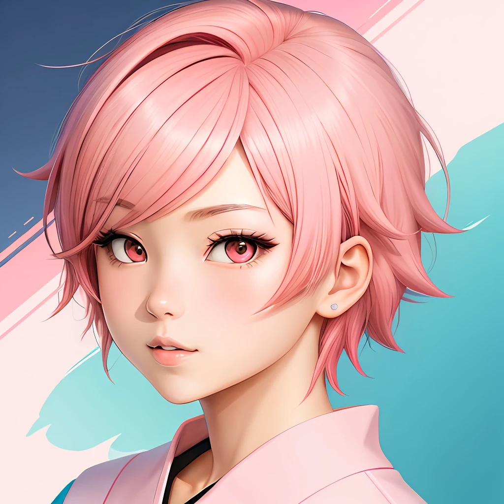 An anime-style digital portrait with defined strokes and vibrant colors. The character has short pink hair, large, expressive eyes, and is wearing a Japanese school uniform, conveying an air of youth and innocence