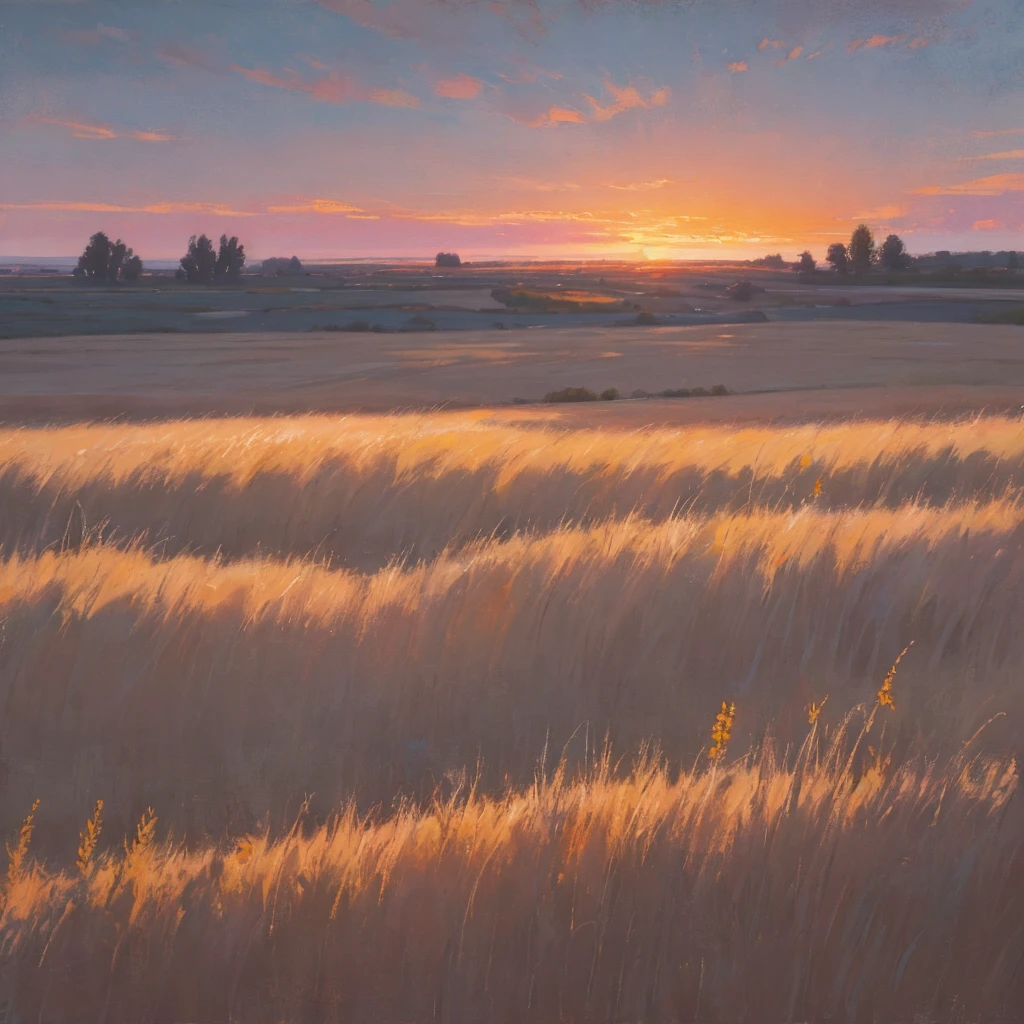 sunset on a prairie, moody oil painting by T. Allen Lawson