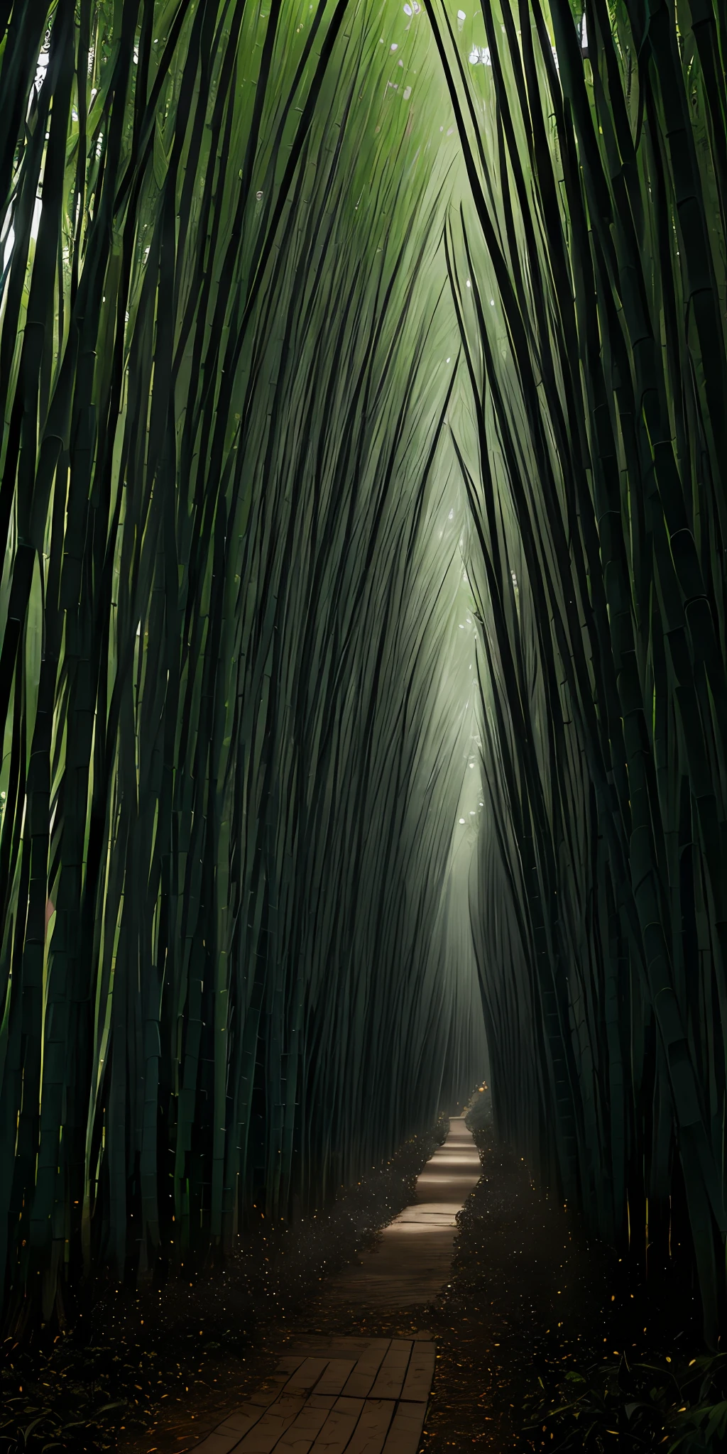 Bamboo forest, heavy rainfall, monochrome, vines everywhere, huge and damp bamboo, masterpiece, best quality, very detailed CG uniform 8k wallpaper, oil painting, award-winning photography, bokeh, depth of field, HDR, flowers, chromatic aberration, realism, very detailed, artstation trend, intricate, high detail, drama, midway art, stereo lighting