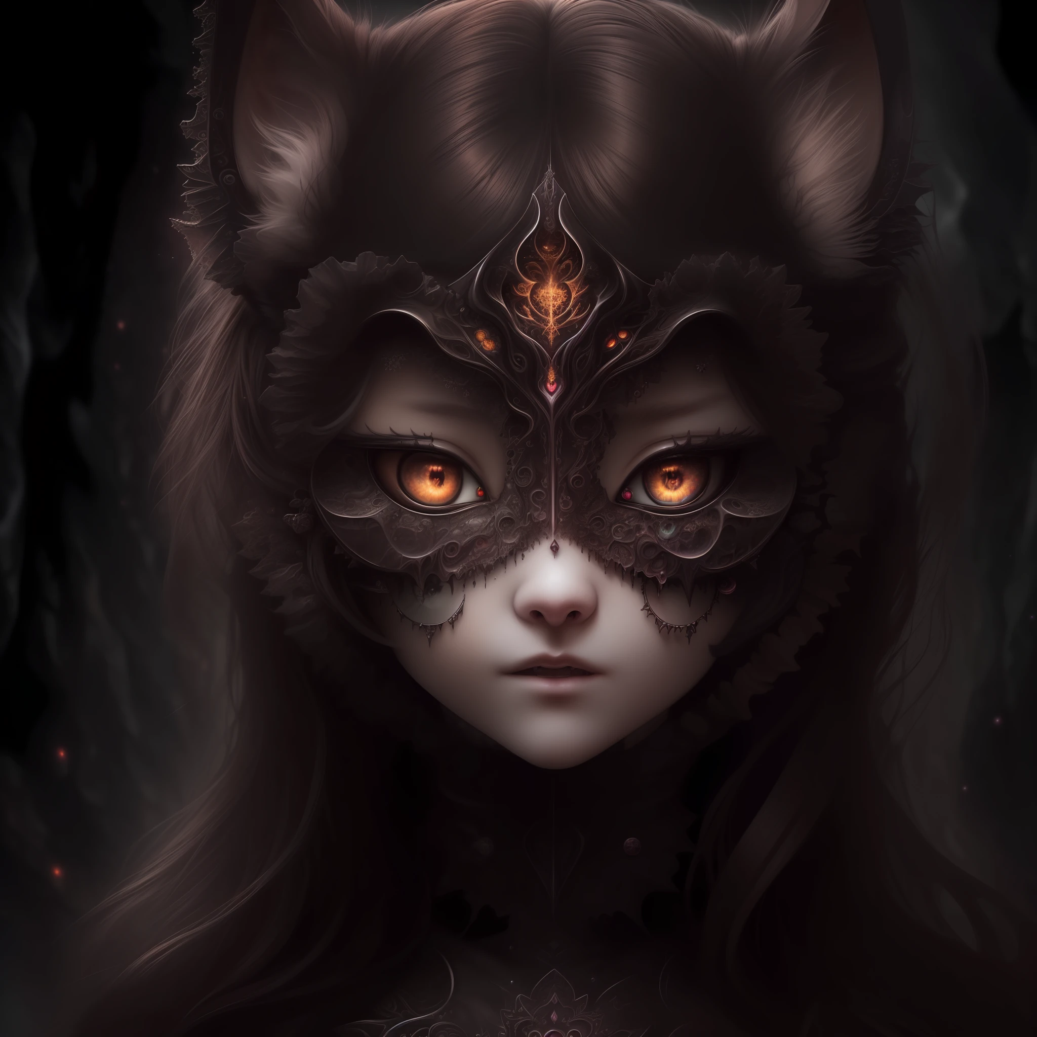 (absurdres, highres, ultra detailed), 1girl, solo, extremely detailed eyes, (official art, beautiful and aesthetic:1.2), (dark art,erosion,fractal art :1.3), colorful, horror,highest detailed, (fluffy cat ears)