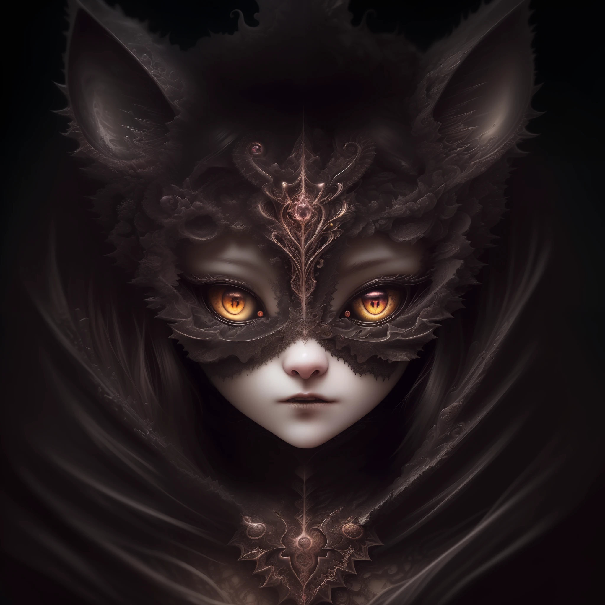 (absurdres, highres, ultra detailed), 1girl, solo, extremely detailed eyes, (official art, beautiful and aesthetic:1.2), (dark art,erosion,fractal art :1.3), colorful, horror,highest detailed, (fluffy cat ears)