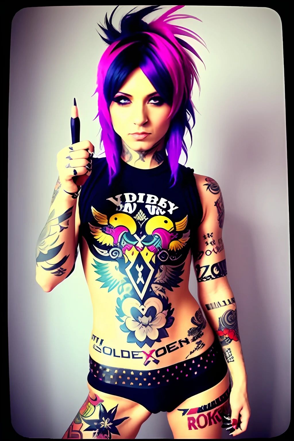 sexy badass agressive tattoo ed rebel chick punkrocker giving the middle finger