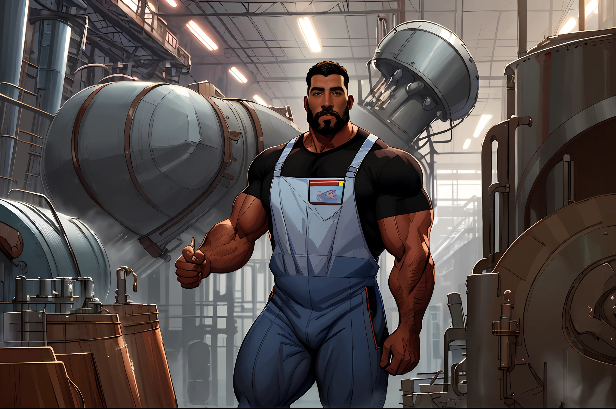 ((factory worker)), (muscular man), giant muscles, sexy, full body portrait, intricate, elegant, highly detailed, digital painting, artstation, concept art, smooth, sharp focus, illustration, art by artgerm and greg rutkowski and alphonse mucha, ((factory worker unifrom))