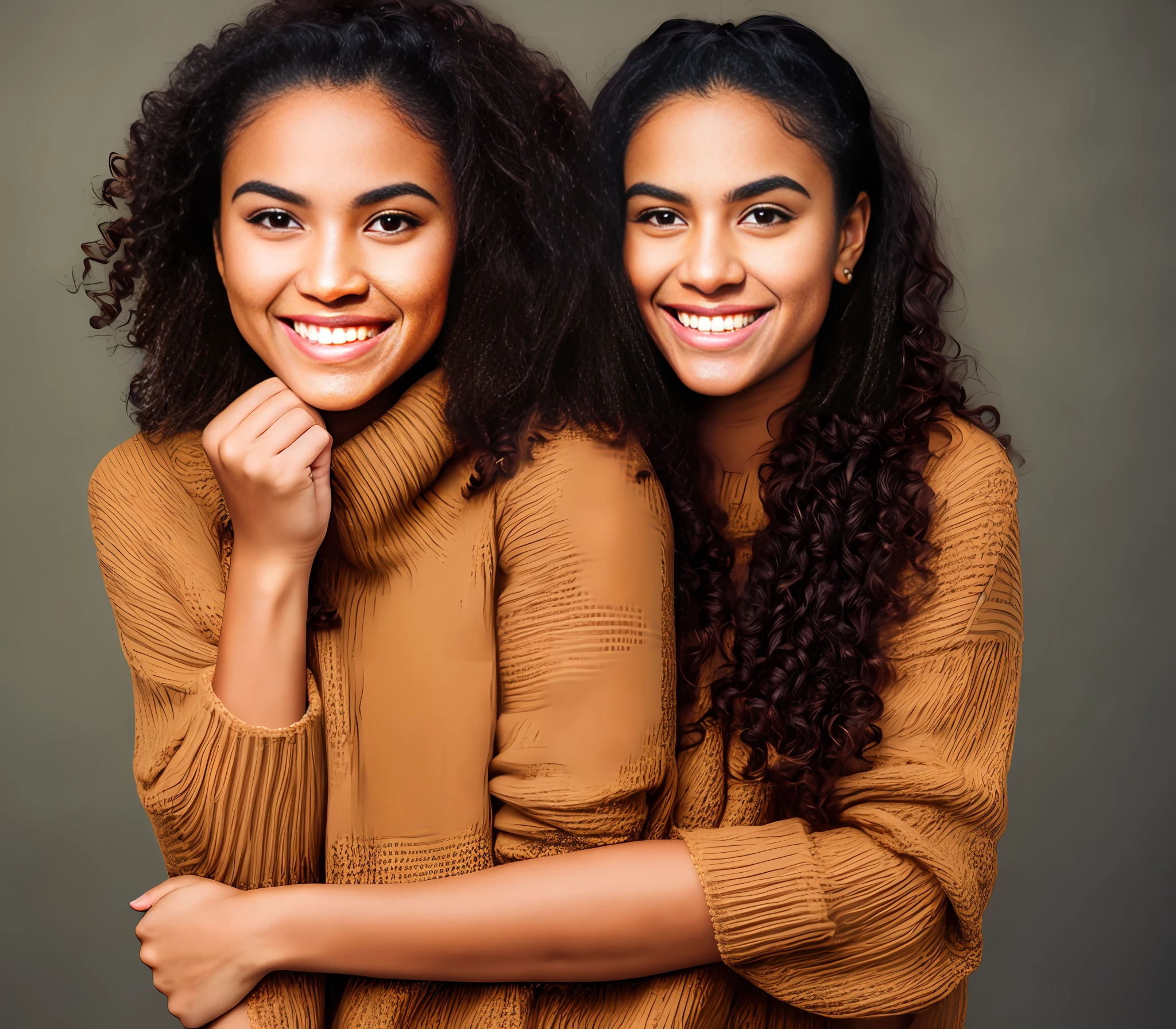 perfect portrait photo of (young black woman)) , best quality, she is wearing a black sweater, soft lighting, gorgeous, brunette woman, wide smile,
highly intricate high definition wallpaper