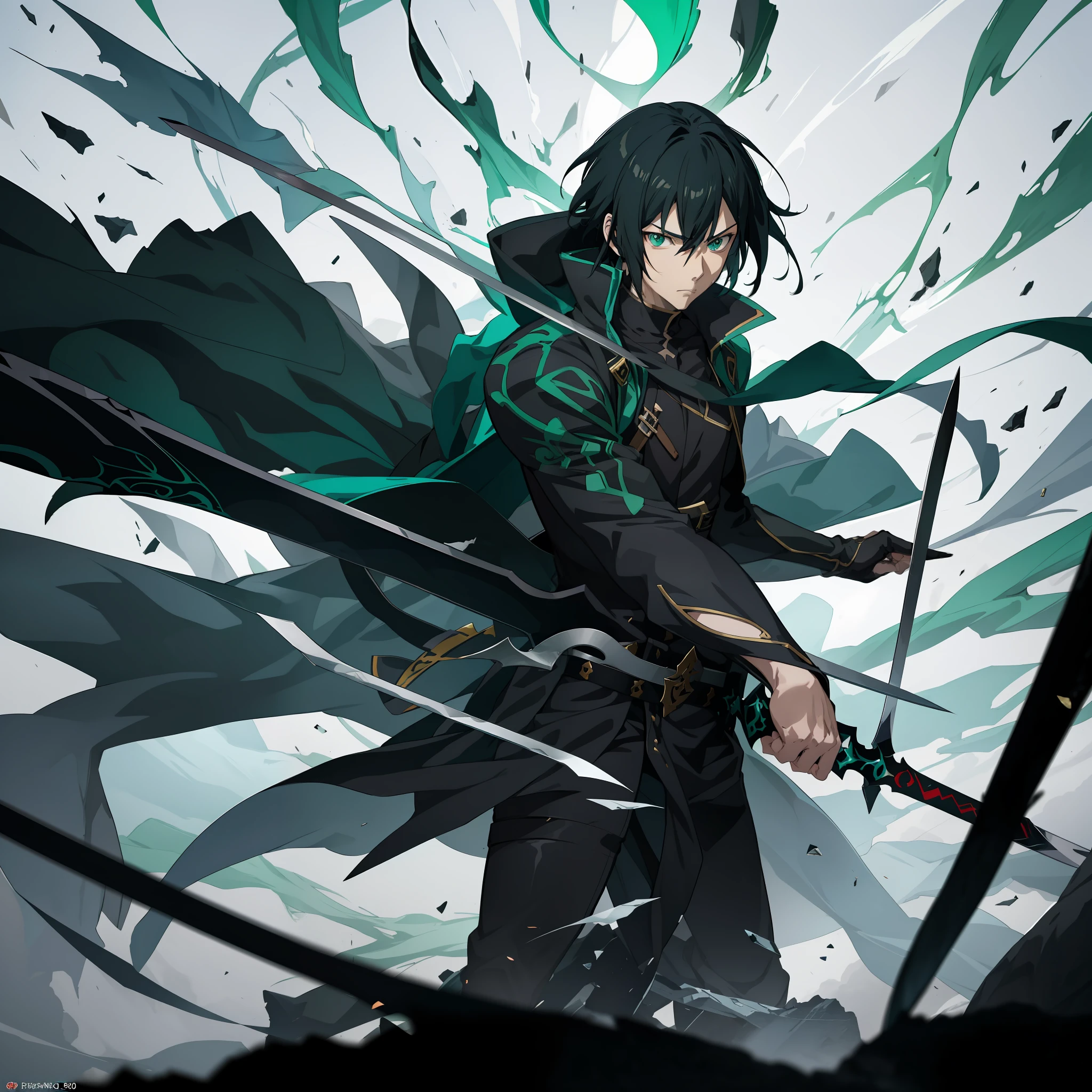 anime character with sword and green eyes standing in front of a broken glass, badass anime 8 k, handsome guy in demon slayer art, demon slayer rui fanart, shigenori soejima illustration, kirito, epic anime style, okata kazuto, sharp high quality anime, (attack on titans anime), 4k anime wallpaper, 4 k manga wallpaper