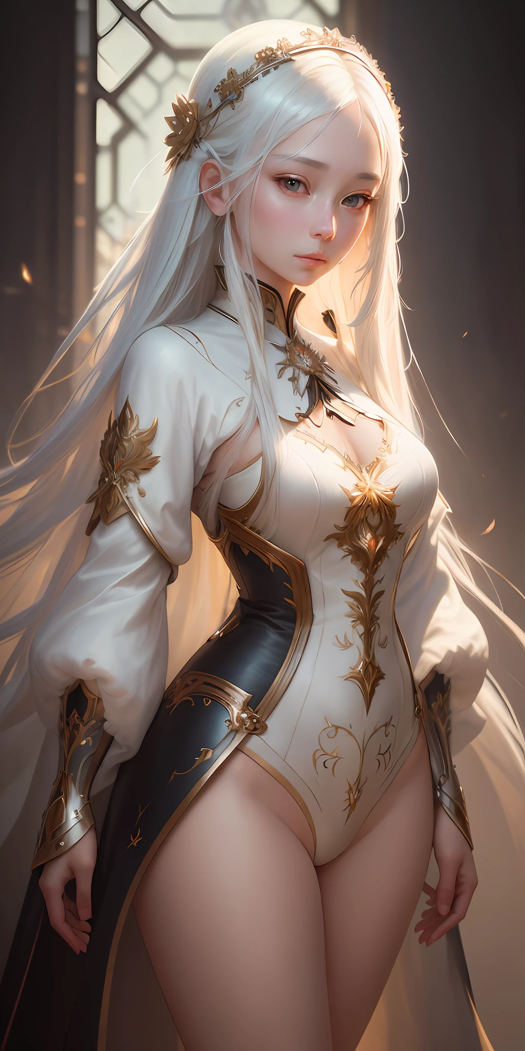 Prepare to be amazed by Wlop's skill as they bring this artwork to life, showcasing a girl with long white hair in an incredibly detailed and captivating manner. The composition, lighting, and overall quality make it a true masterpiece that stands out among the rest. (Masterpiece, Best Quality, Best Artist, Exquisite Detail)
