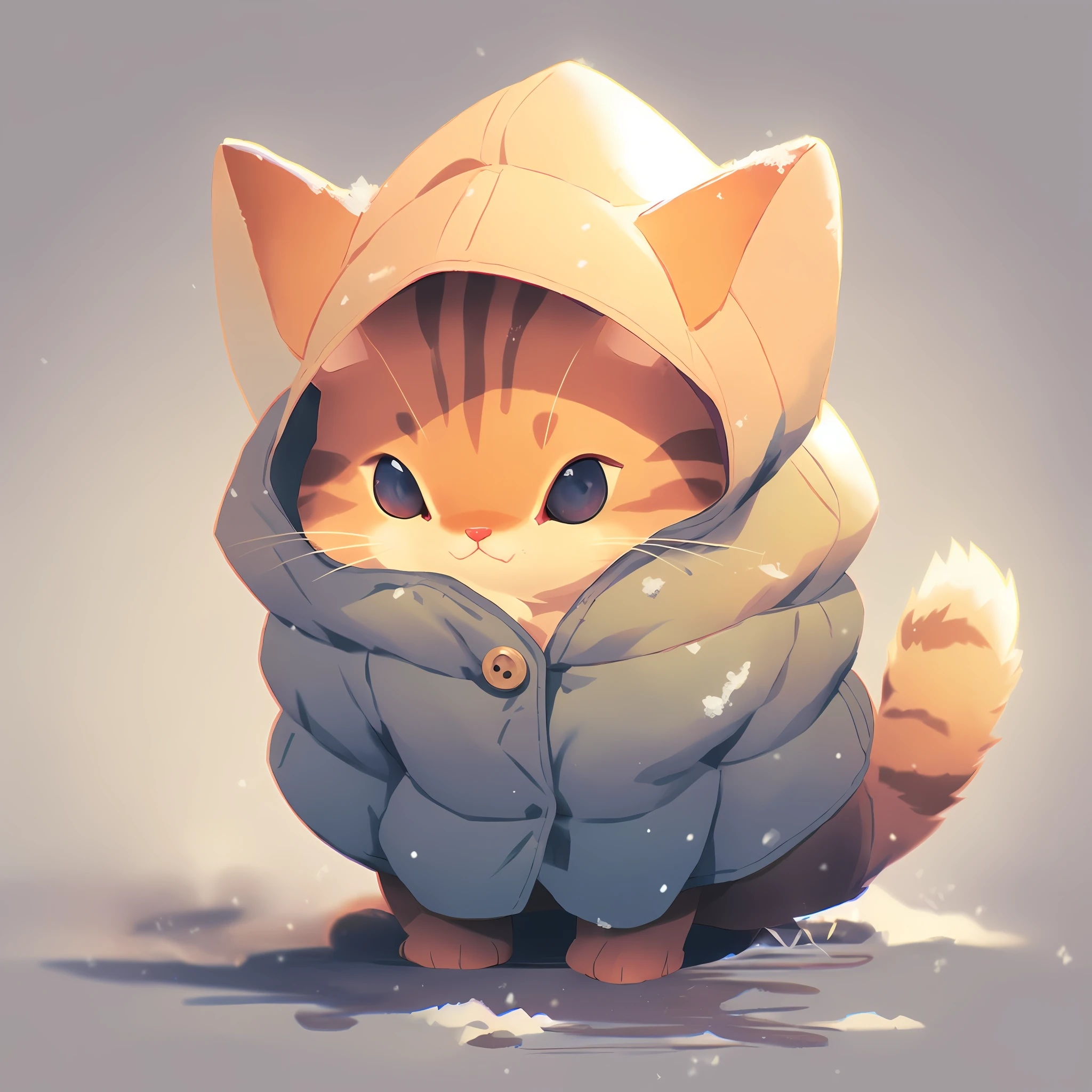 there is a cat that is wearing a jacket and sitting in the snow, adorable digital painting, cute detailed digital art, cute digital art, cute artwork, cute detailed artwork, cute 3 d render, cute illustration, anime cat, cute cartoon character, cute cat, cute! c4d, by Kubisi art, realistic anime cat, by Ryan Yee