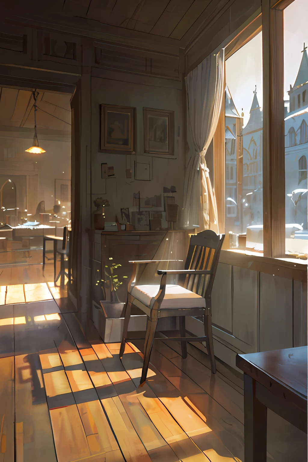 Imagine a peaceful scene in a warm, well-lit studio. Soft sunlight streams in through the side window, creating a warm and inviting ambience. Sunshine spreads across the room, gently touching the furniture and creating a play of light and shadow. In the center of the scene, a European-looking Italian girl sits at a dark wood desk. She has ebony black hair that falls over her shoulders in soft waves. His eyes, equally black and intense, are fixed on a notebook in front of him, displaying deep concentration. There's a slight tilt to her body, as if she's completely immersed in what she's writing, her expression is one of complete focus and determination. In her hands, a pen dances over the pages of the notebook, crossing out words and phrases in a meticulous handwriting. His posture, the way his pen moves across the paper all suggest a deep involvement with his task. In front of her, a silver notebook is open, its dark screen reflecting the ambient lighting. Despite being there, it seems clear that all of the girl's attention is focused on the words she is handwriting in her notebook. In the background, a wooden bookcase is filled with books of various colors, sizes and themes. Some are arranged in meticulous order, others are slightly slanted as if they were hastily removed and put back. They add an atmosphere of knowledge and intellect to the scene, complementing the image of a girl deeply absorbed in her work. The image you see is a portrait of a moment of stillness and focus. It's a scene that evokes feelings of peace, determination, and the beauty of losing yourself in a task you love.