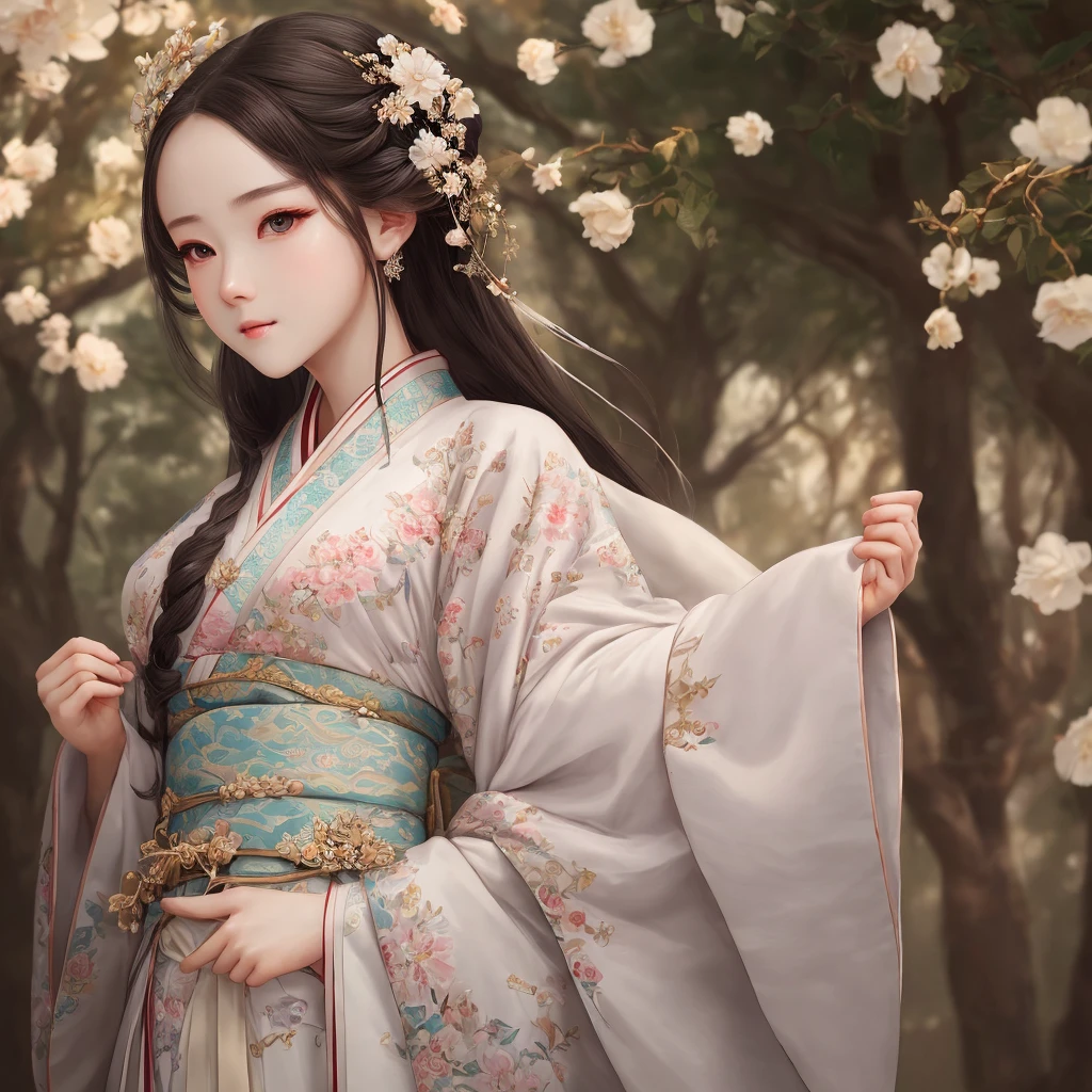 best quality,masterpiece, illustration, extremely delicate and beautiful, extremely detailed, CG, unit, 8k wallpaper, amazing, fine details, masterpiece, best quality, official art, extremely detailed 8k wallpaper of CG unit,absurd, incredibly absurd, huge file size, ultra-detailed, high resolution, extremely detailed, beautiful and detailed girl, extremely detailed eyes and face, beautiful and detailed eyes, light on the face, (Hanfu: 1.1), 1 girl, full body, full body photo,ru_qun