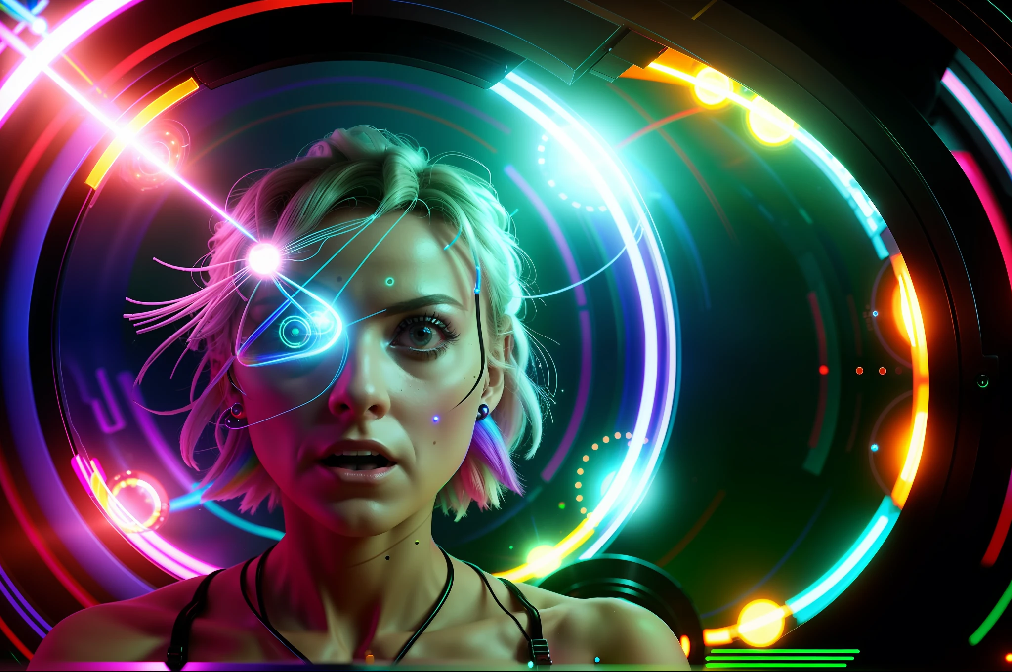 woman surprised in 🌈 quantum laboratory :: anamorphic lens shot of an sci fi style, unsplash