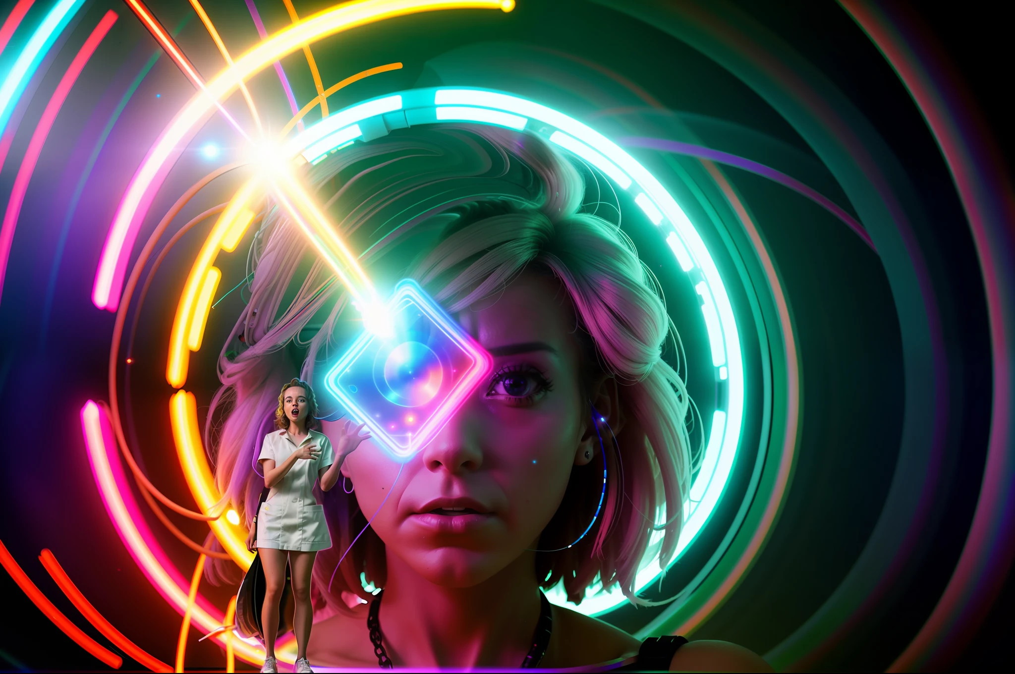 woman surprised in 🌈 quantum laboratory :: anamorphic lens shot of an sci fi style, unsplash