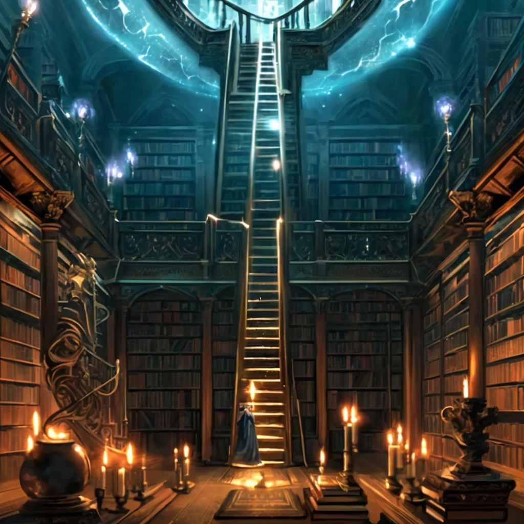 there is a room with a staircase and a clock in it, gothic epic library concept, alchemist library background, gothic epic library, library of ruina concept art, magic library, infinite celestial library, borne space library artwork, dark library, ancient library, an eternal library, standing inside a magic library, castle library, gothic library, gloomy library, library background