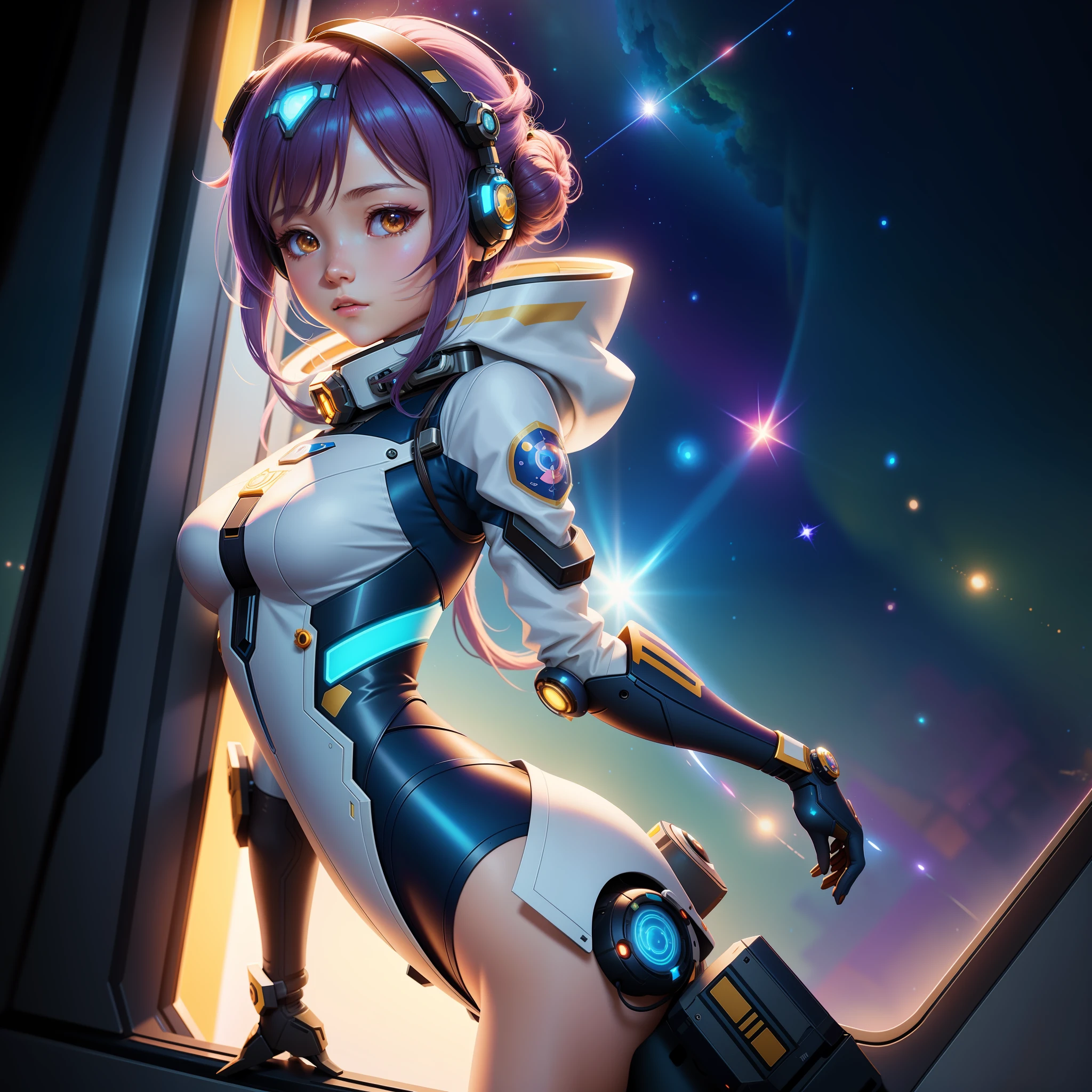 anime girl in a futuristic space setting looking out a window, portrait anime space cadet girl, sci-fi digital art illustration, anime fantasy illustration, inspired by Leng Mei, 2. 5 d cgi anime fantasy artwork, a beautiful artwork illustration, beautiful sci fi art, artgerm jsc, highly detailed exquisite fanart, overwatch fanart, fanart best artstation