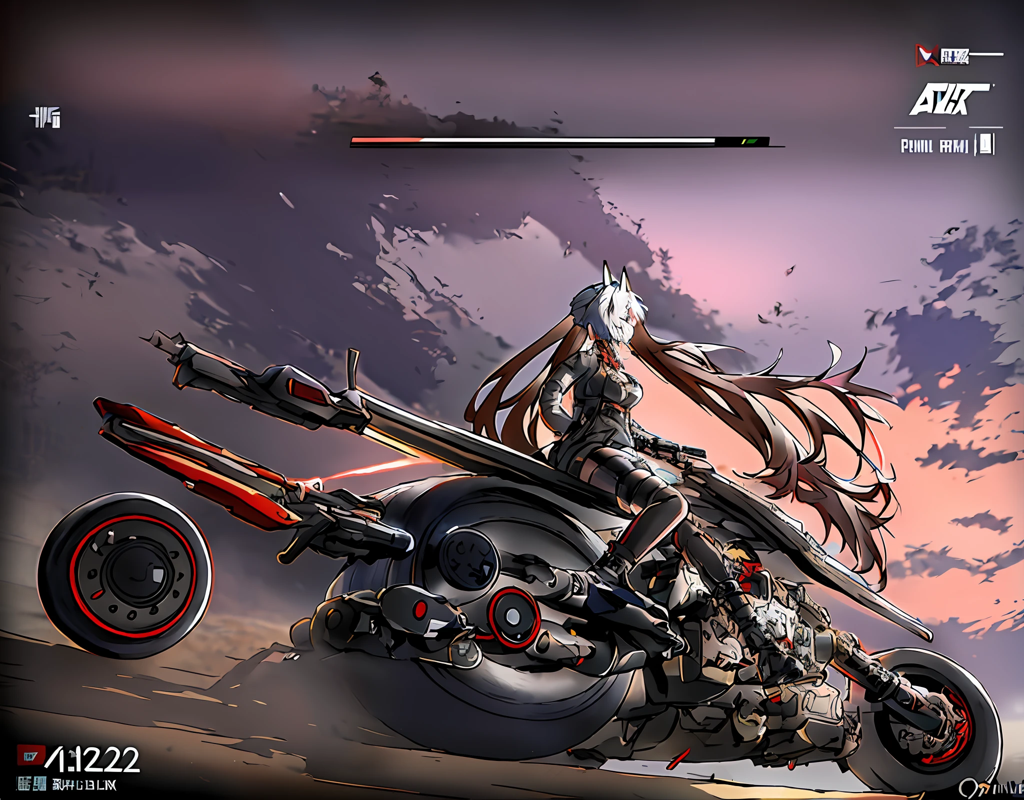 anime characters are standing next to a motorcycle in a desert, from girls frontline, artwork in the style of guweiz, guweiz on artstation pixiv, guweiz on pixiv artstation, girls frontline style, trending on artstation pixiv, fine details. girls frontline, girls frontline cg, cushart krenz key art feminine