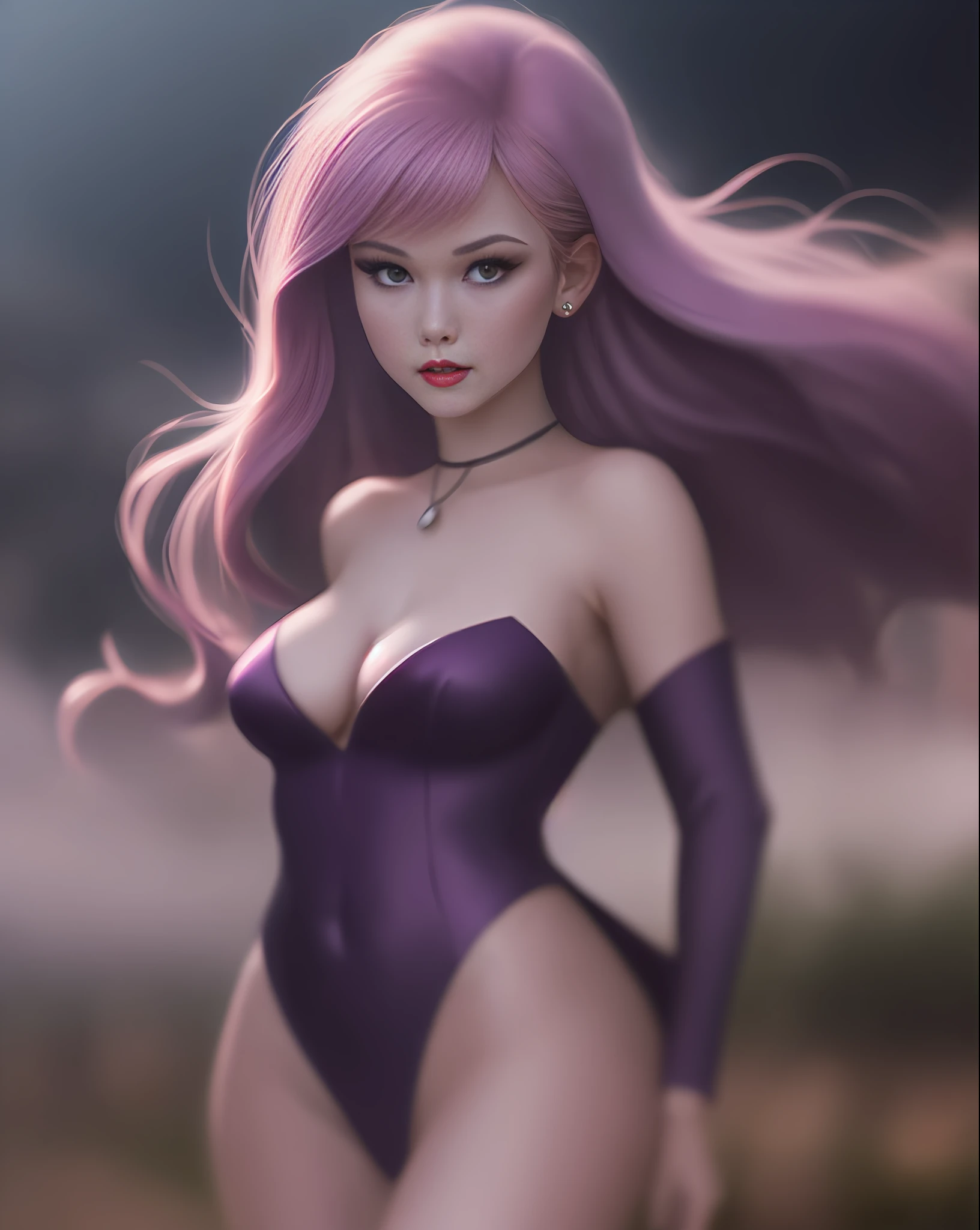"Describe Daphne Blake's appearance and personality in a realistic setting. How does she dress? How does she act? How does she walk?", slender and elegant, very sensual, posing for photo, medium breasts, fog, dark, 3 am, cloudy night, climate of terror, dawn, village at night, suspense, (masterpiece, blurred background, natural lighting, depth of field, ultra detailed and realistic photography, 100mm lens), portrait style