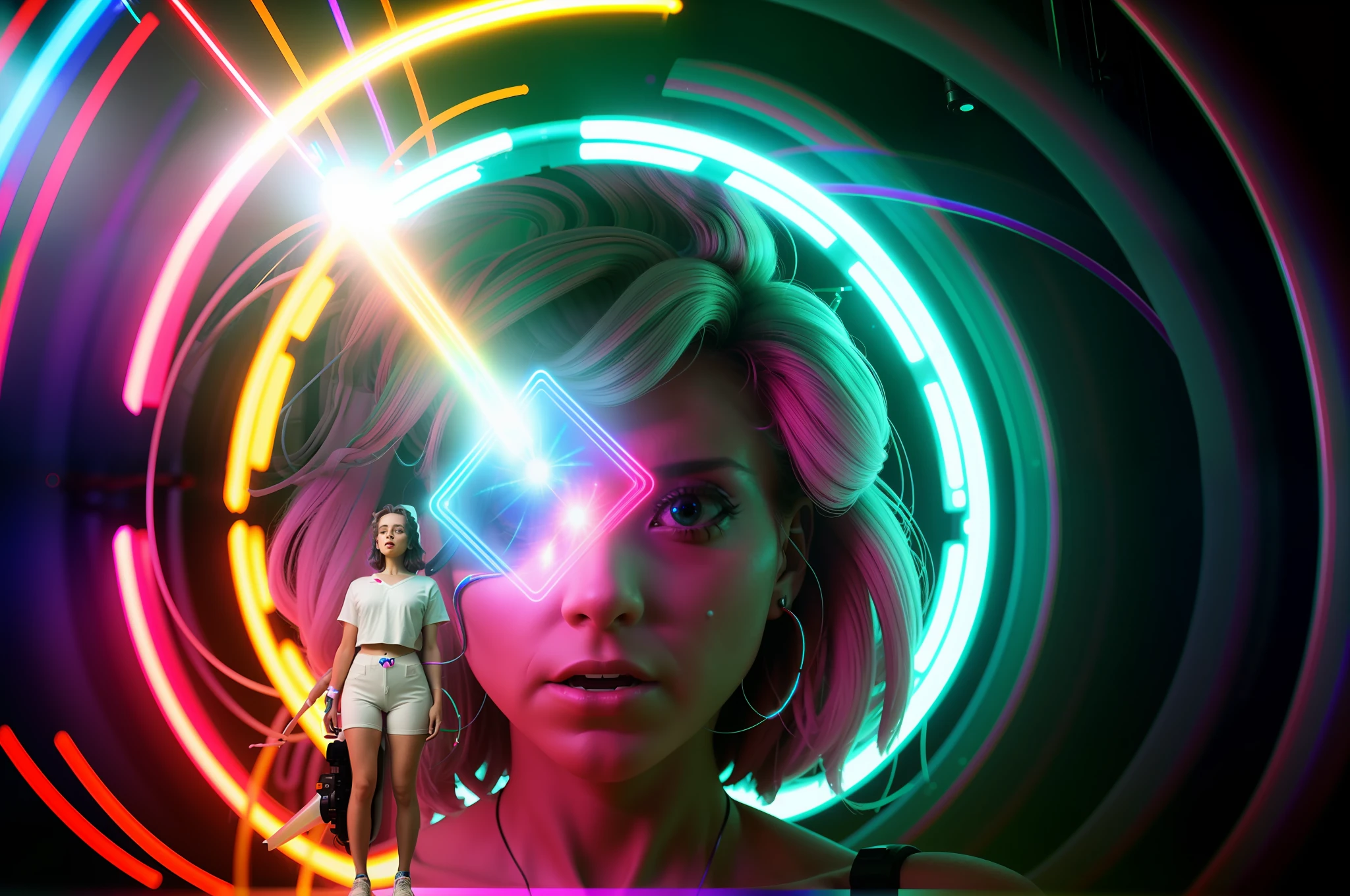 woman surprised in 🌈 quantum laboratory :: anamorphic lens shot of an sci fi style, unsplash