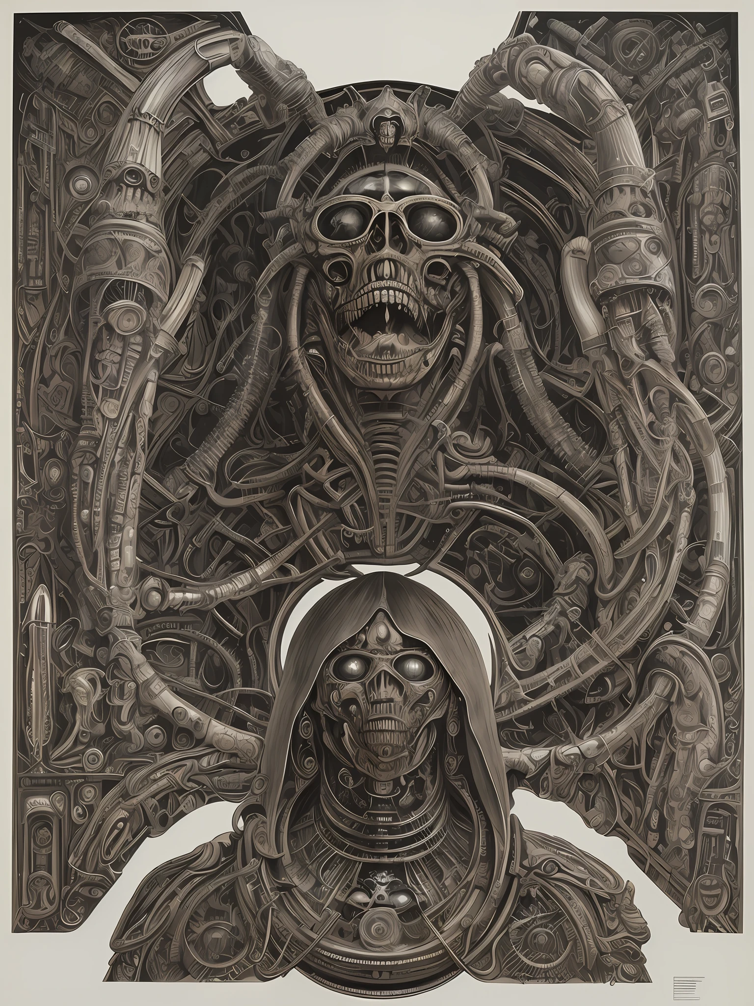 masterpiece  artwork with Giger, Derek Riggs and Ed Repka. Intrincated detailed maximalist, perfect illustration hyperdetailed