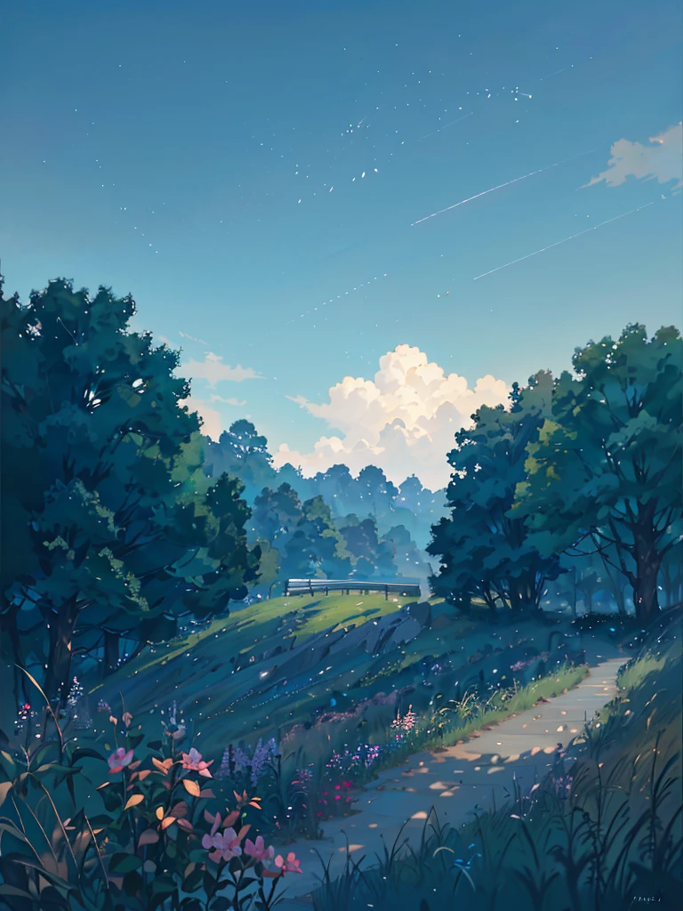 Summer, Makoto Shinkai&#39;s concept art, tumblr, magic realism, beautiful anime scenes, beautiful skies. by makoto shinkai, ( ( makoto shinkai ) ), anime background art, anime backgrounds, Makoto Shinkai&#39;s style, anime movie backgrounds, galaxy express, no humans. --v6