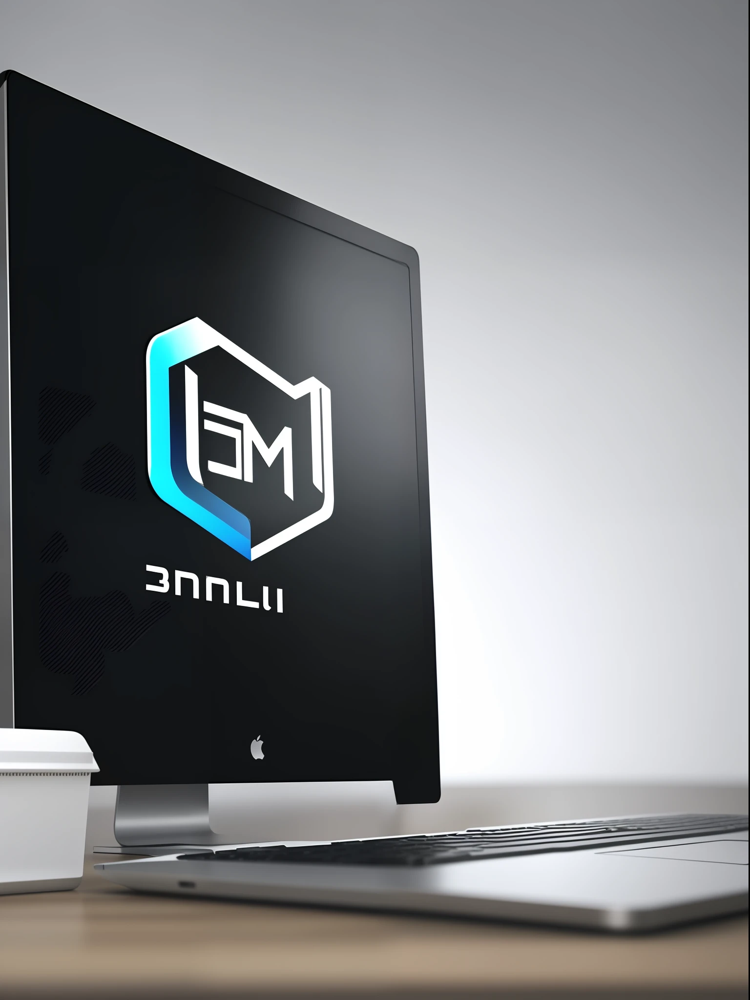 A computer-style 3d mockup of a logo, best quality, well detailed, photographic, solo, hyperrealistic, simple background, masterpiece,