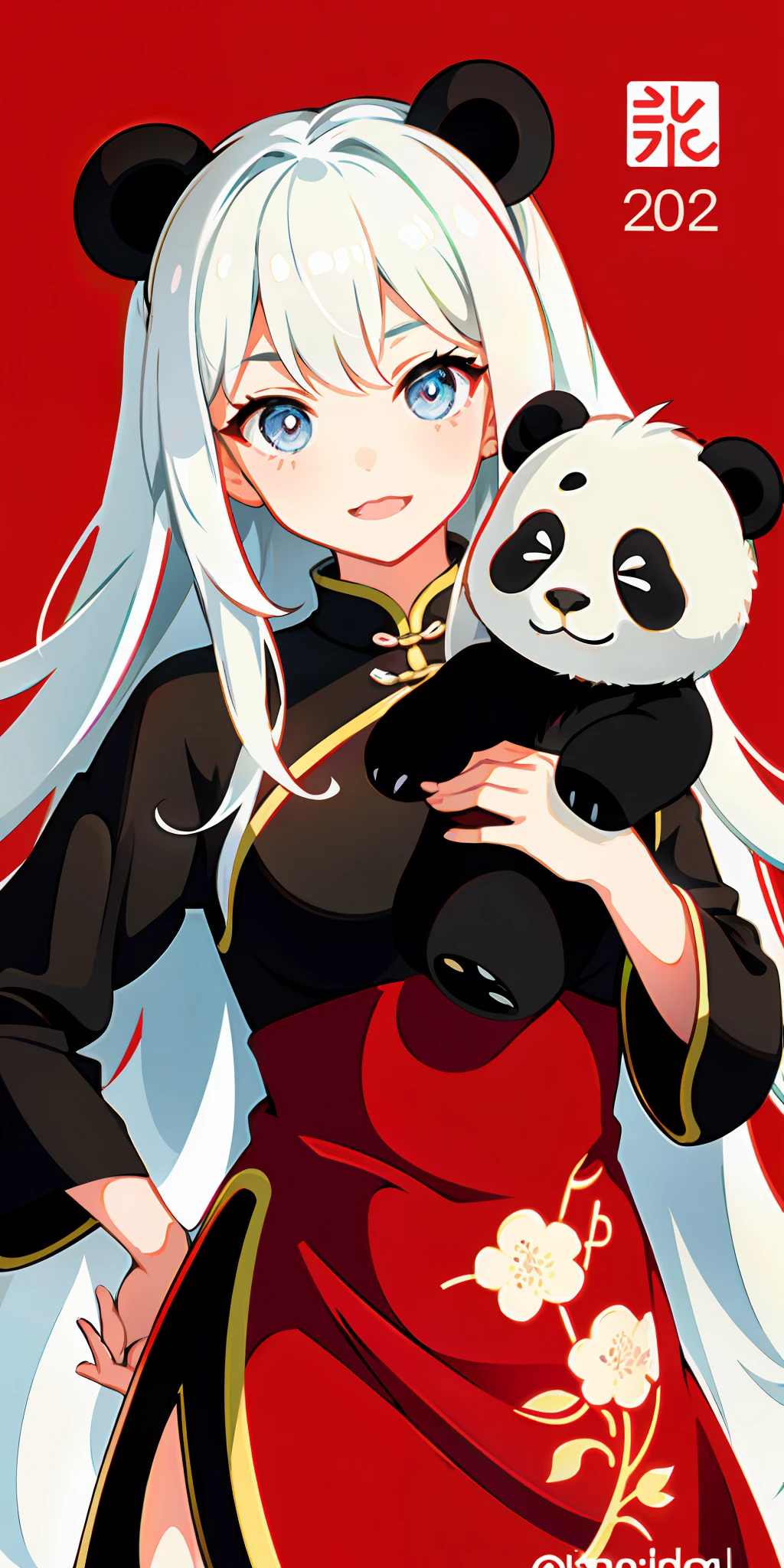 Poster Beijing China City Illustration High Quality Girl in Qipao With Panda
