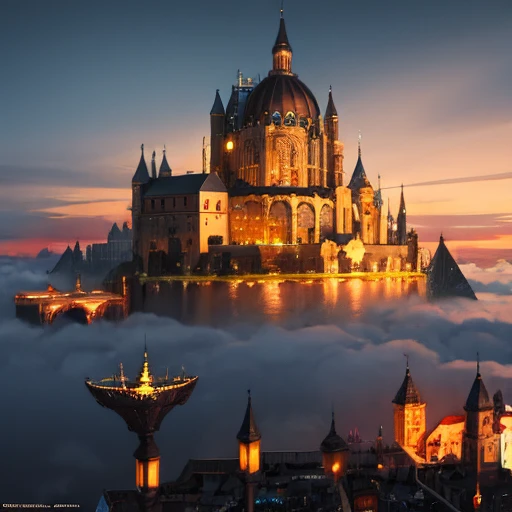 (((medieval city)))), fantasy art, dark fatnasy, Victorian, a medieval city above the clouds, on a floating island, James Gurney style, Clouds, ((psychedelic, ultra realistic, cinematic, 16k, cinematic art)), splash art 500, Chaos 750, stylized 800, ((psychedelic colors)),