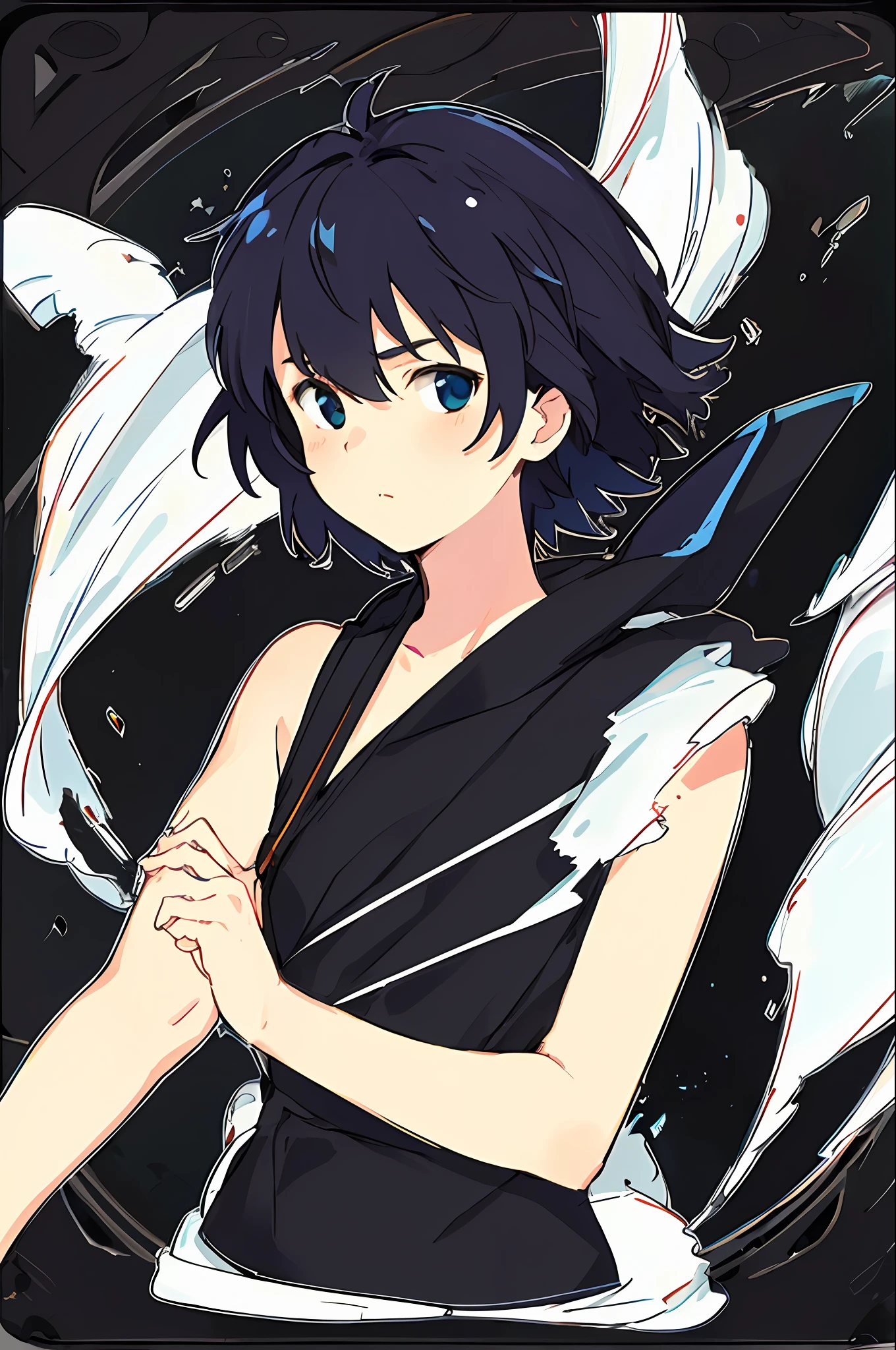 (best quality, masterpiece), 1girl, particle, wind currents, upper body, simple dark background, looking at viewer, rose short hair, galaxy