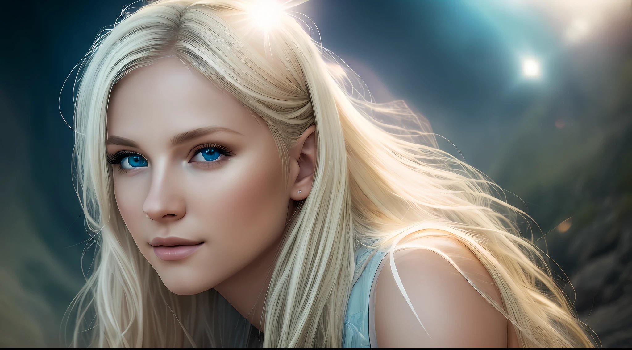 Female angel, blonde hair, halo, aqua eyes, Canon, pov, UHD, masterpiece, high details, 4K