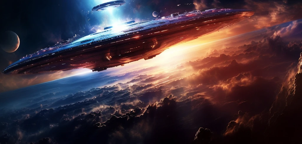 IMAGE: Photography | GENRE: Science, Science Fiction, Sci-Fi | MOOD: Adventure, Mystery, Wonder, Exploration, Twist | SCENE: As the interstellar vessel pierced the cosmic veil, a crew of intrepid explorers embarked on a journey beyond imagination. Their mission: to venture to the farthest reaches of our universe, where mystery and wonder awaited. With each warp jump, they witnessed celestial marvels, from celestial bodies dancing in an eternal ballet to nebulas painted with hues unseen. But as they delved deeper into the unknown, reality began to unravel, and they found themselves in a realm where gravity played tricks and time ceased to exist. Amidst swirling vortexes and surreal landscapes, they glimpsed dimensions beyond comprehension. In their quest for knowledge, they realized that the true boundaries of the universe were not defined by distance but by the limits of human understanding | ACTORS: Crew of Explorers, Space Vessel, Celestial Bodies, Nebulas, Swirling Vortexes, ----->