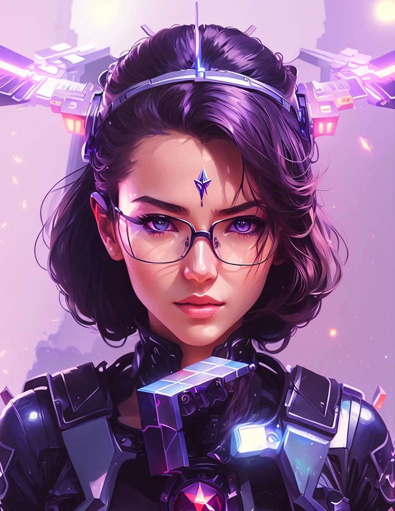 anime girl with futuristic glasses and a futuristic helmet holding a cube, wojtek fus, alena aenami and artgerm, artwork in the style of guweiz, alena aenami and android jones, rossdraws 2. 0, digital cyberpunk anime art, rossdraws 1. 0, rossdraws portrait, artgerm julie bell beeple, epic portrait illustration