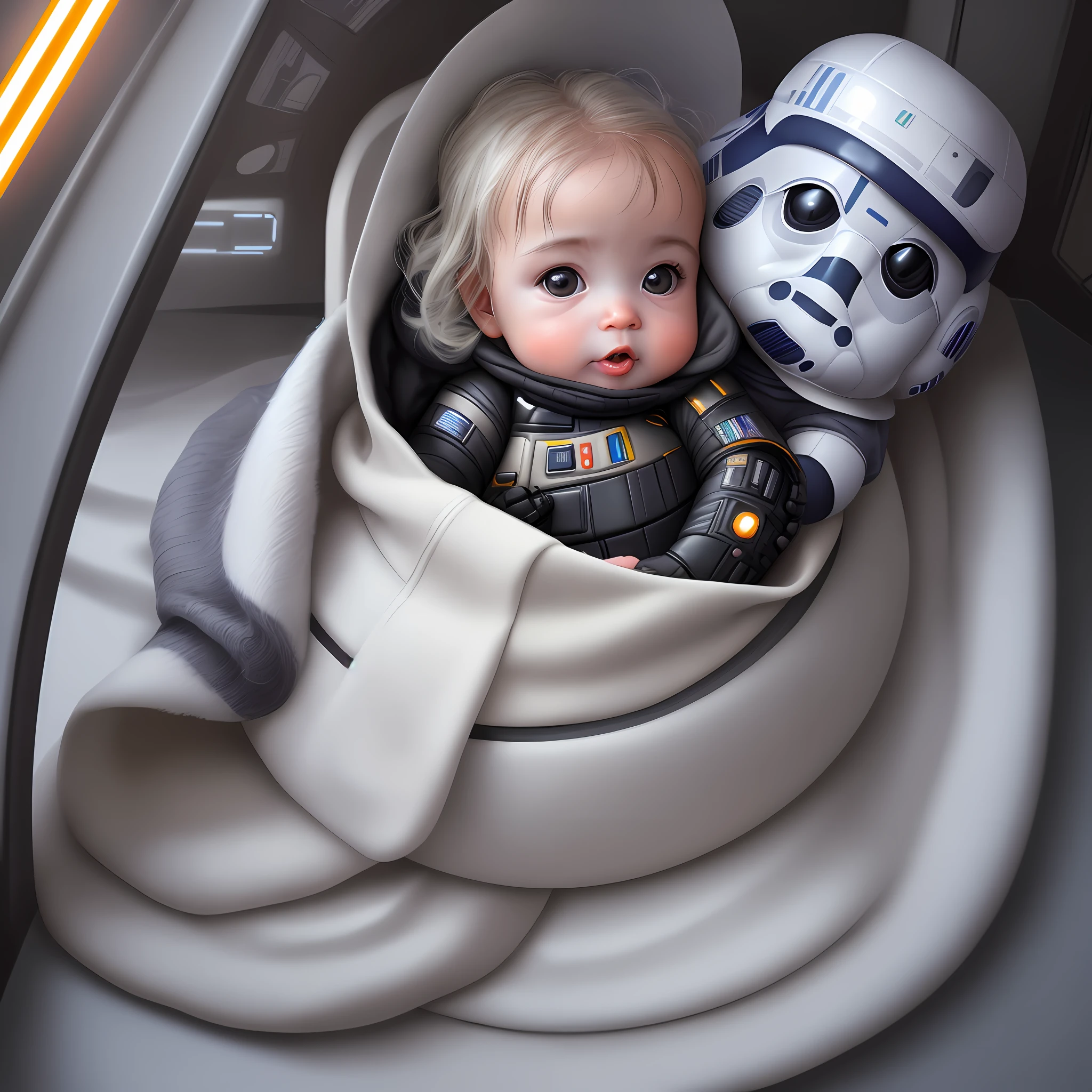 Baby_yodah (grogu:1.2), (hyperrealism:1.1), (star wars), futuristic setting, (detailed:1.2)