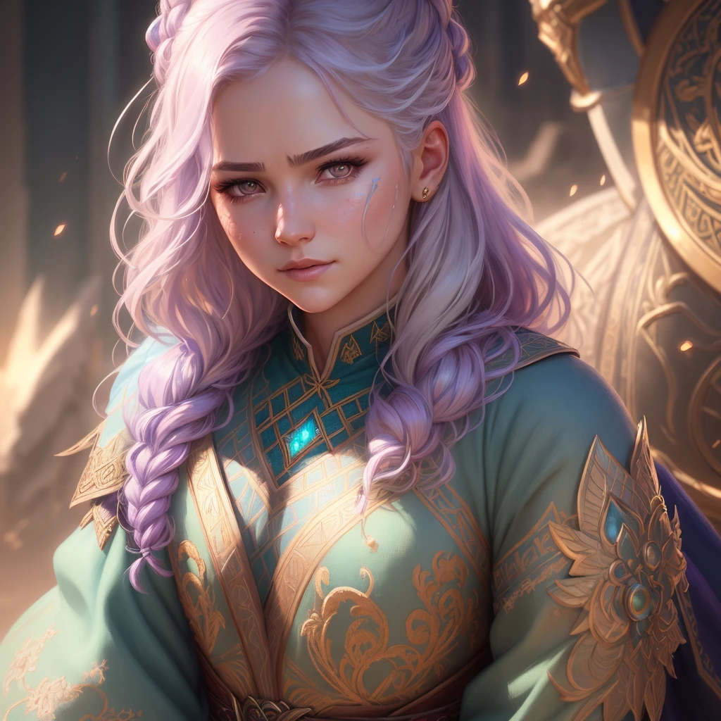Realistic role-playing face portrait painting of a beautiful rpg champion, pastel color, intricate details, fantasy, universe, intricate magical embroidery, very detail hair, very detail eyes, intense face, [elden ring|d & d] concept art, rpg portrait, octane render, cinematic lighting, (soft shadow:1.2), close up, depth of field, splash art, art by wlop and, greg rutkowski
