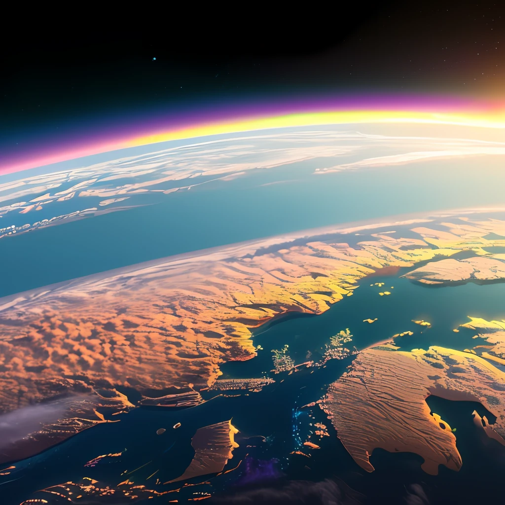 analog style, dublex ((((8k)))) HD photo extremely detailed render (((iridescent))) planet, industrial landscape, some biological features on the planet’s surface are so massive they can been seen from space, a few sparse cities can be seen from space ((lights)) thick hazy silver atmosphere, neon yellow ((swirling clouds))