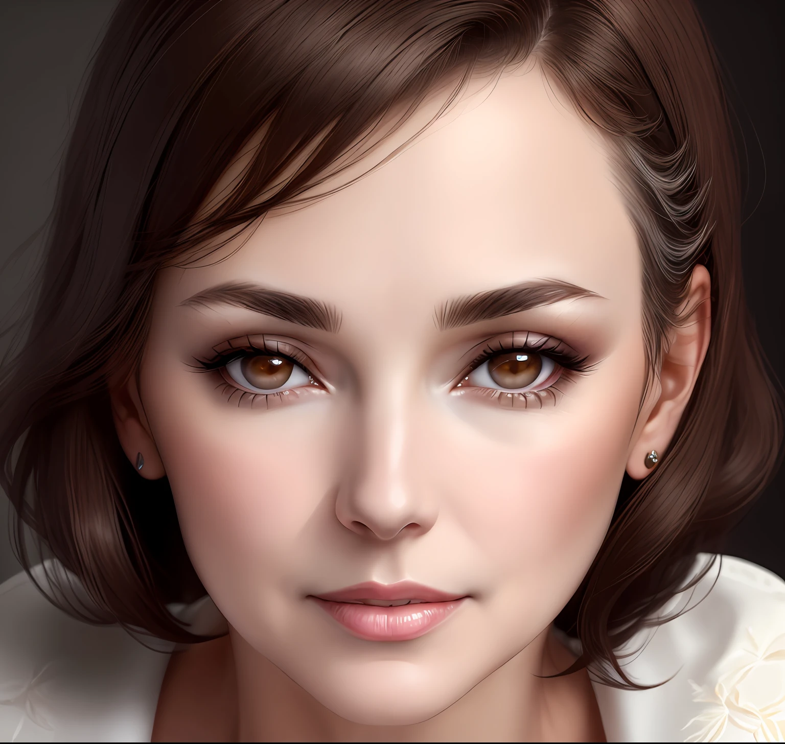 A beautiful 60 year old woman with perfect face, white skin, dark brown hair, dark brown eyes, thin lip, super realistic photo, HD, 64K, professional, studio, with vivid colors
