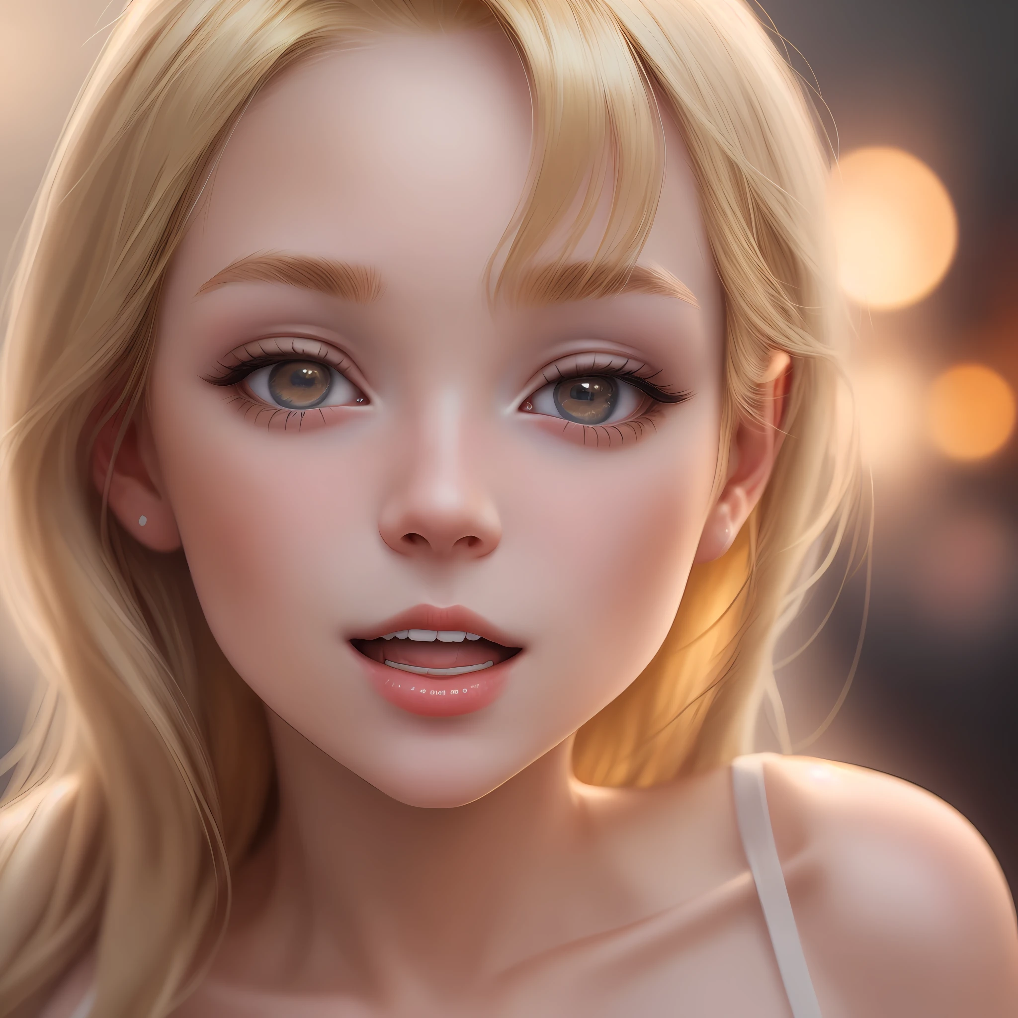 Young blonde, flossing, close, detailed, magical, realistic, 8k