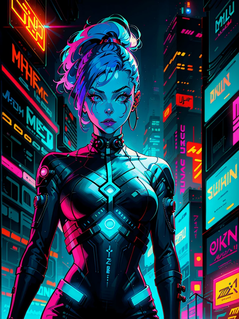 a digital painting of a woman with blue hair, cyberpunk art by Josan Gonzalez, behance contest winner, afrofuturism, synthwave, neon, glowing neon