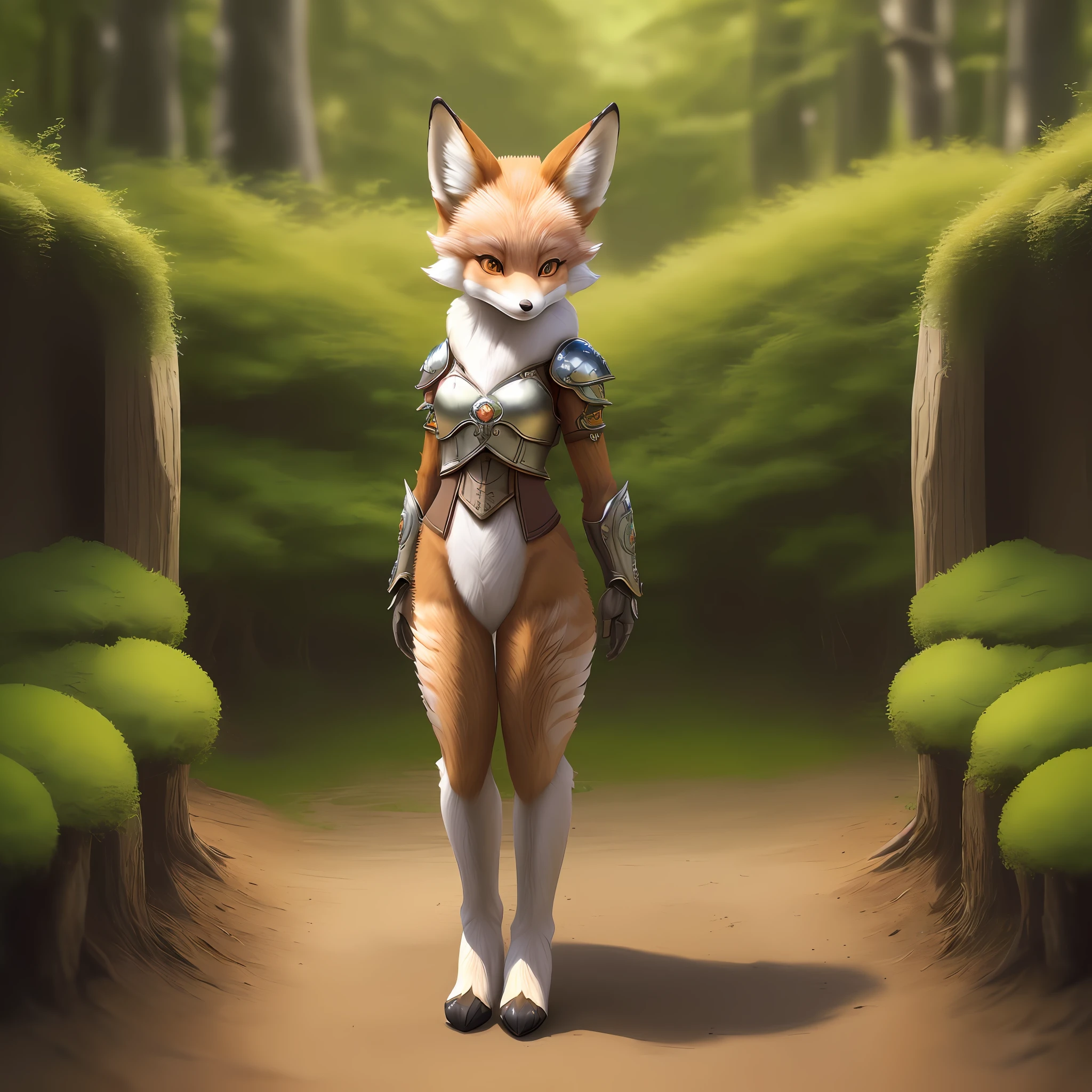 (((solo))), (full body) shot photo of the most beautiful artwork detailed, intricate detail, High Detail, ultra realistic, hide armor, petite proportions, ((tiny head)), 1tail, realistic anthropomorphic art, (anthropomorphic art!!!, ((female anthro artic fox cleric)), forest, realistic, 8k resolution, no human hair, no duplicate, no duplicate tails, no clone, no big head, no multiple tails