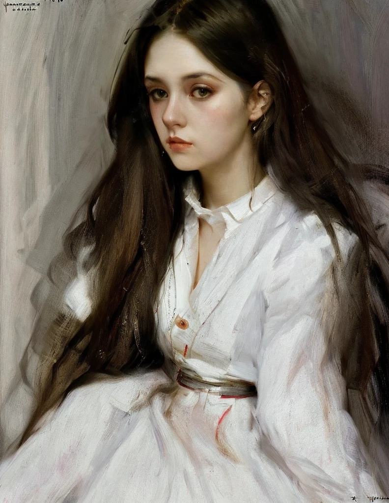 Sargent, (1girl:1.3), Brunette hair, long hair, baroness, front, lips, shut up, shirt, Romania