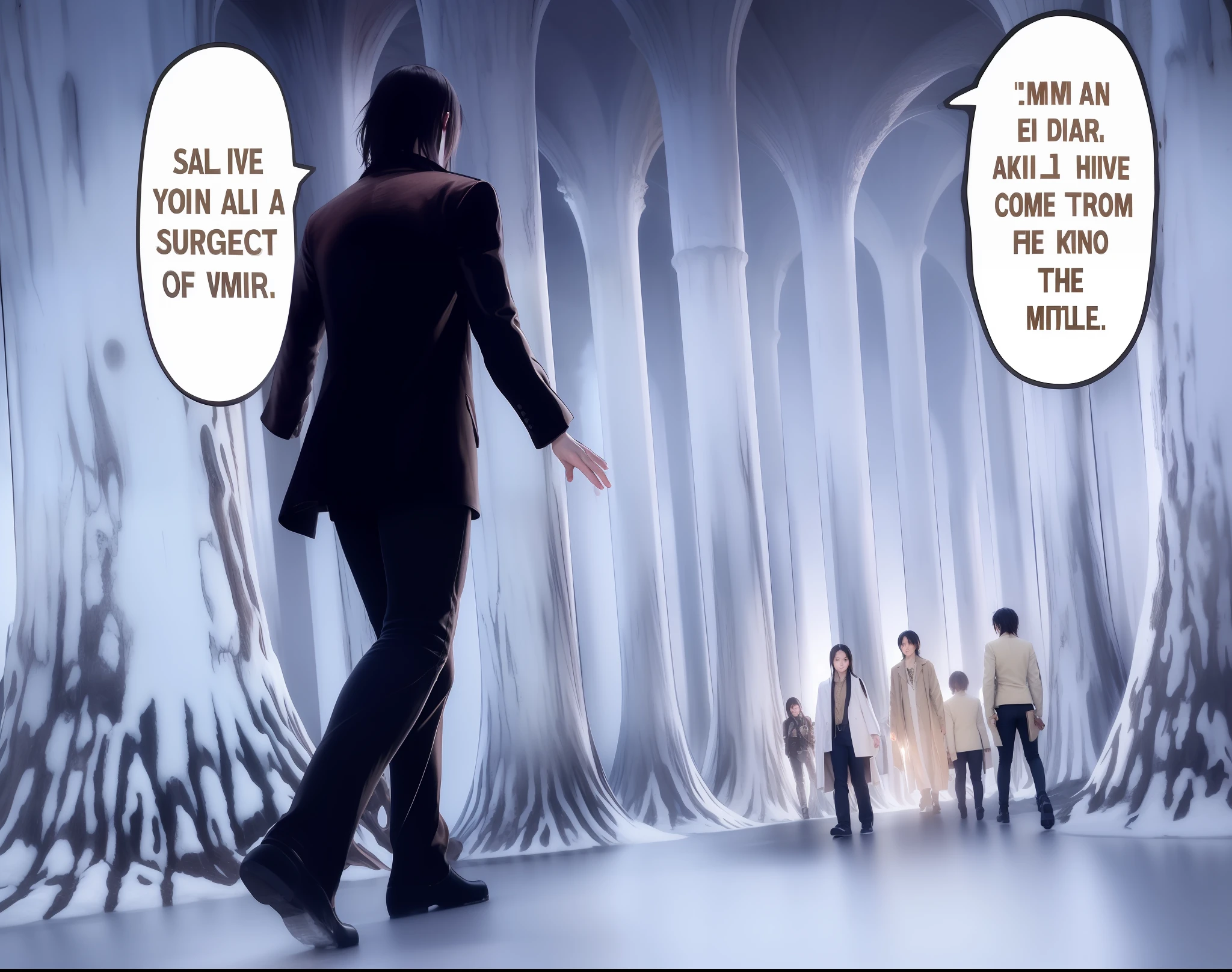 best quality, masterpiece, (realistic: 1.2), 1 man, Grisha Jaeger, real life, live action, black jeans, black pants, brown hair, attack on Titan, cold background, black jacket, slim body, high definition, high quality, long hair, walking forward, ice