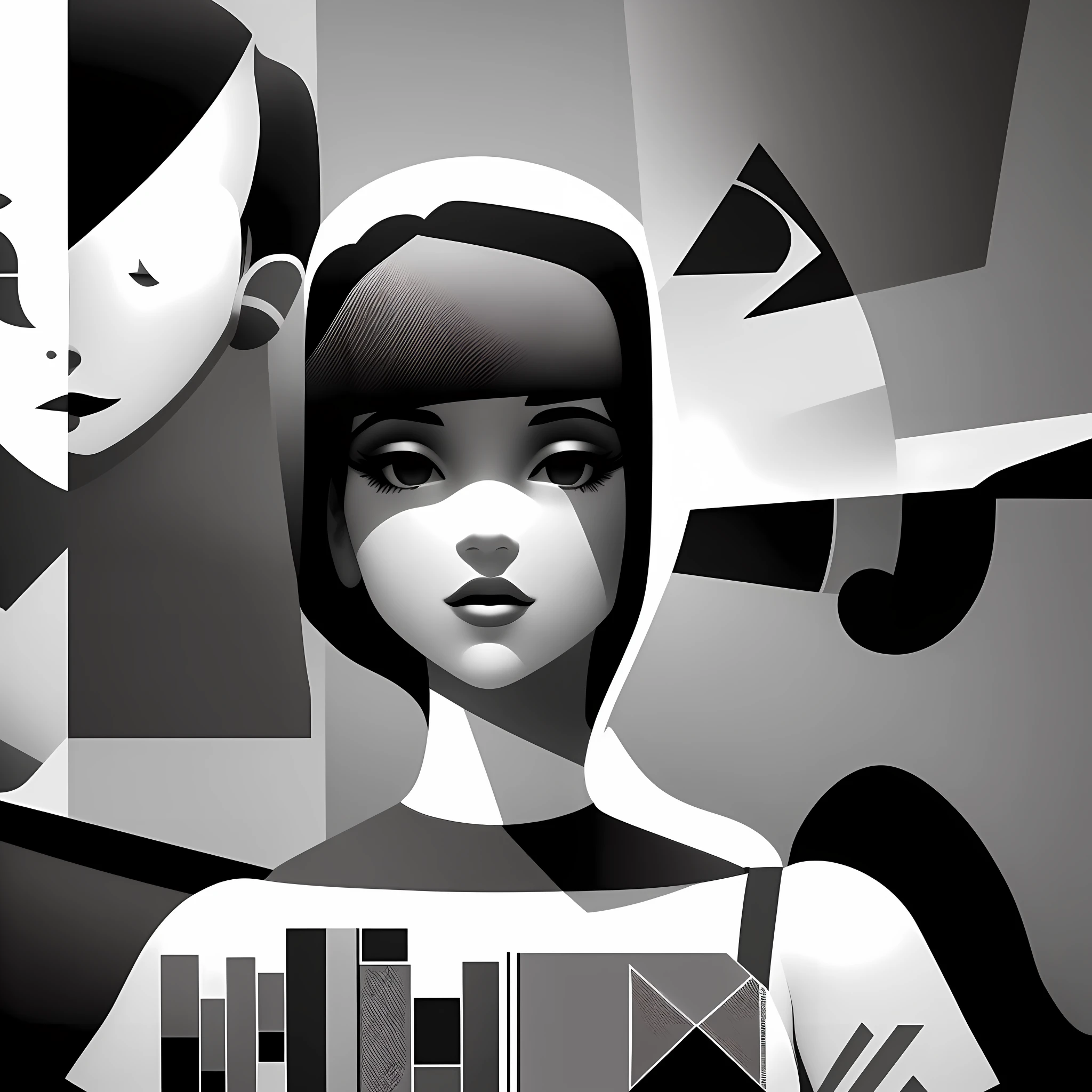 Create retrofuturistic minimalist vector posters with basic silhouetted figures and extraordinary geometric shapes composition graphic elements. The modern monochrome print has a Brutalist style and is comprised of a set of 4 posters.