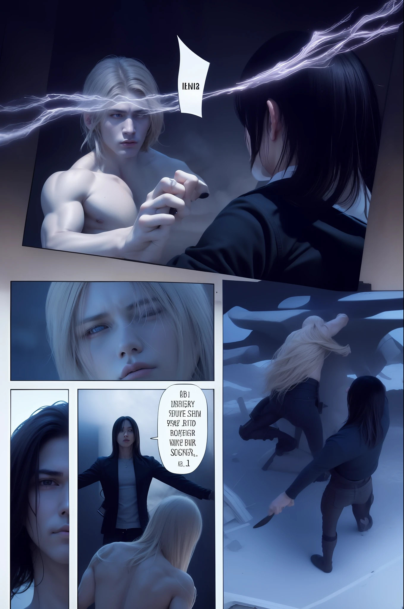 best quality, masterpiece, (realistic: 1.2), 2 man, Eren Jaeger, Zeke Jaeger, real life, live action, black jeans, black pants, brown hair, attack on Titan, black jacket, slim body, high definition, high quality, long hair, family, blue sand, cold background