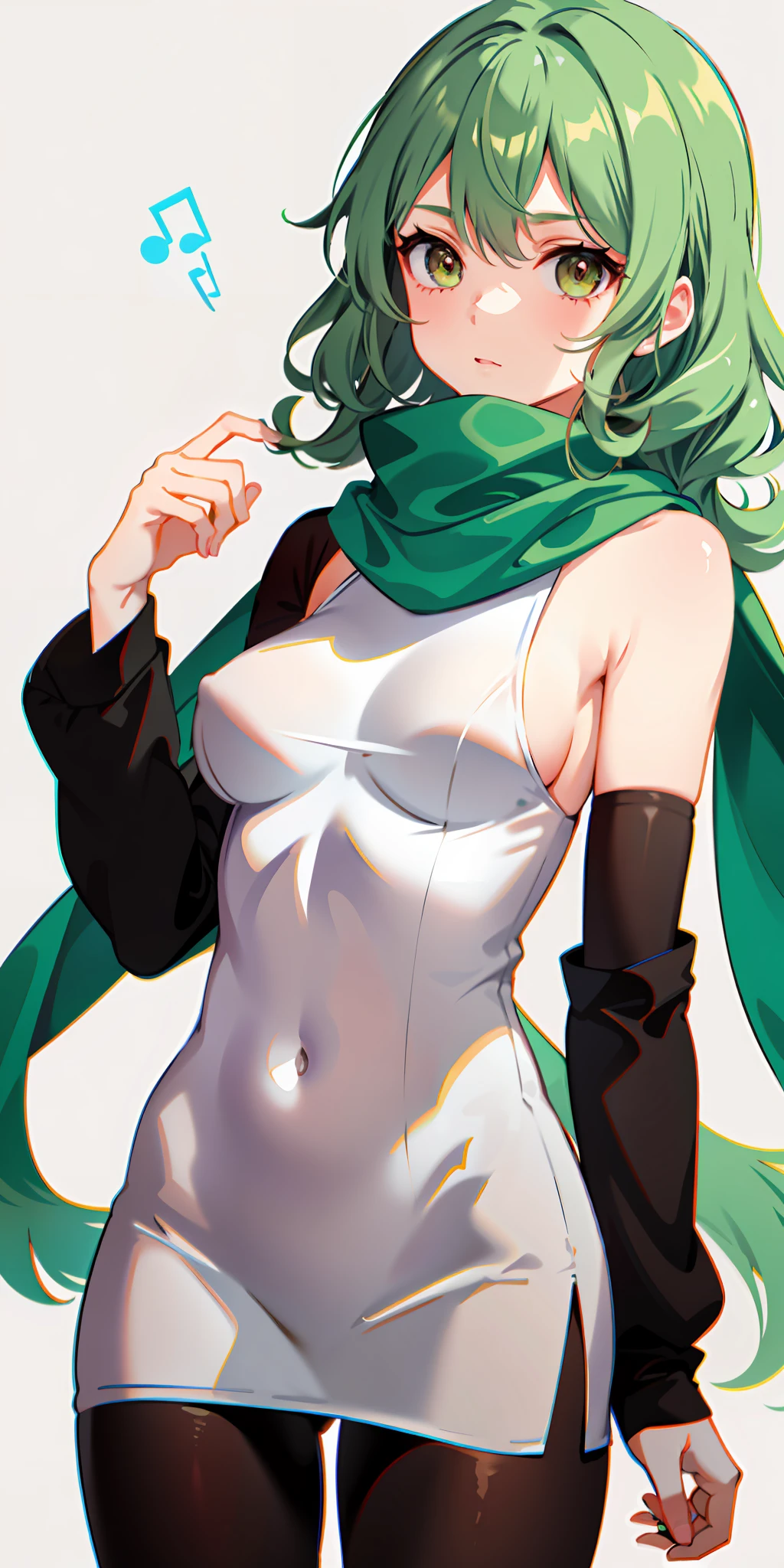 upper body, 1girl, green and curly hair, medium breast, scarf,