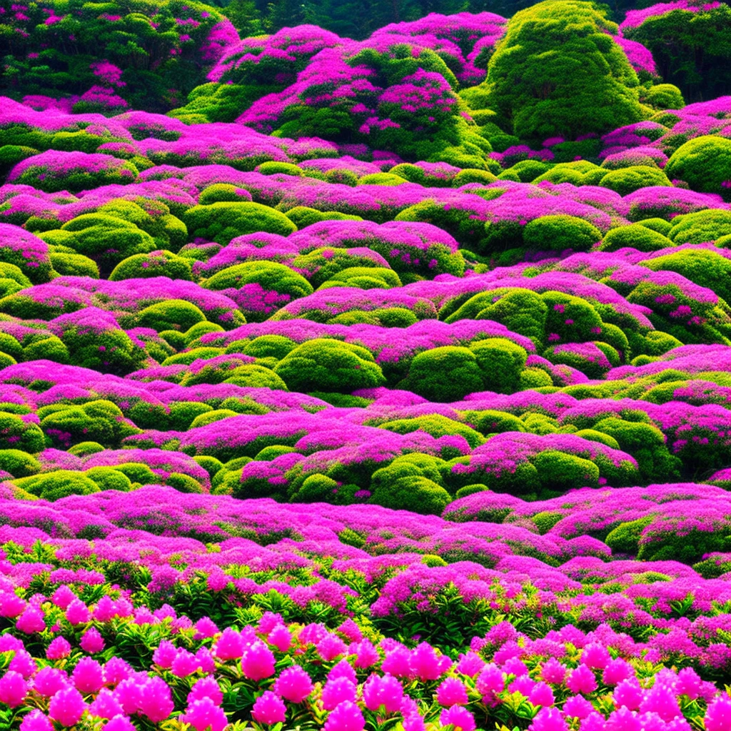psychedelic heaven pink rhododendron field landscape