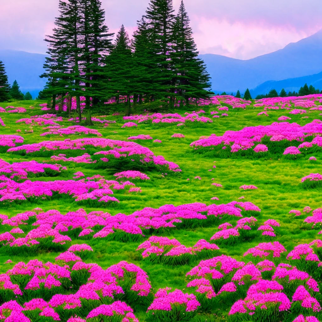 psychedelic heaven pink rhododendron field landscape
